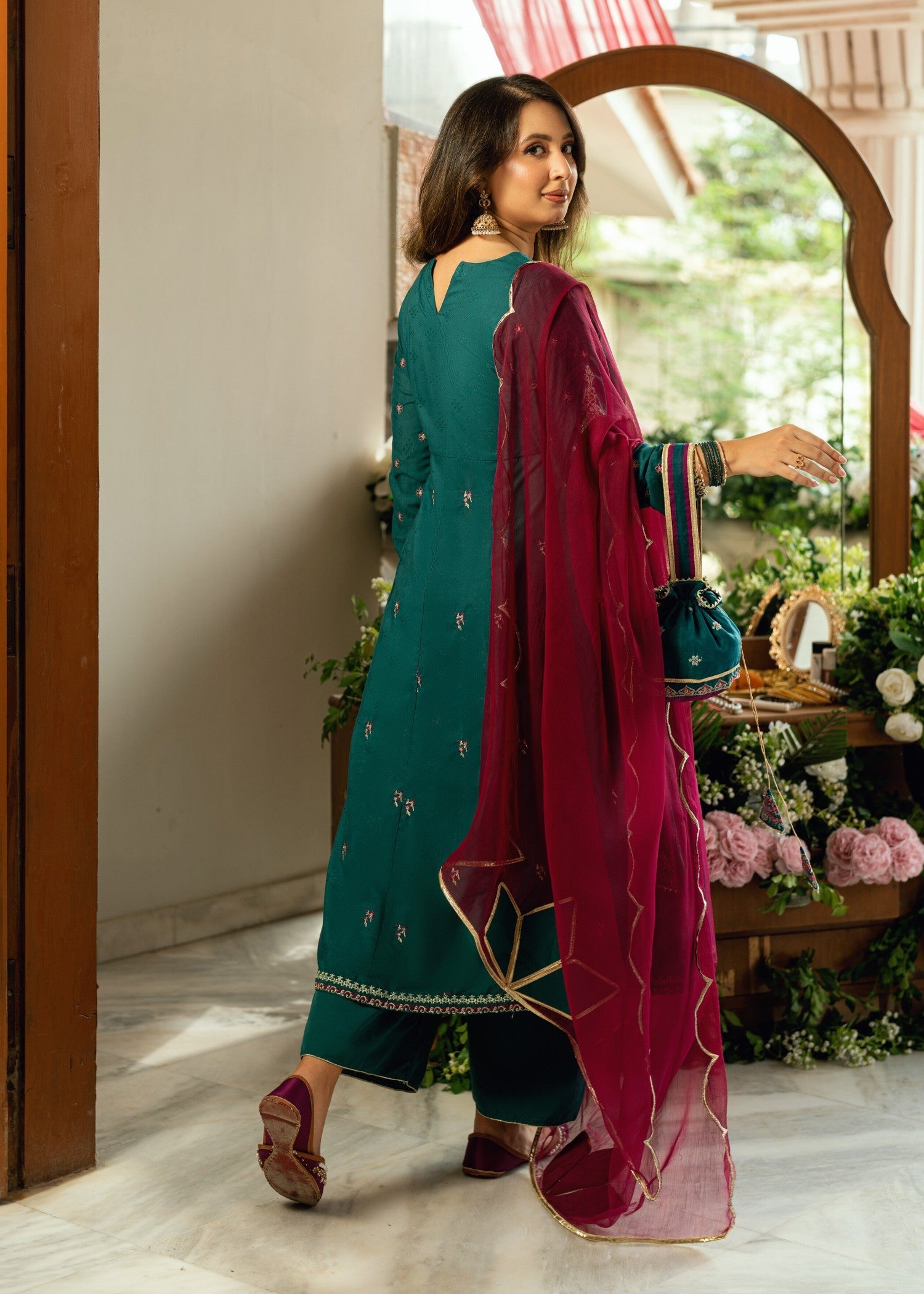 cotton dobby Kurta Set in Teal