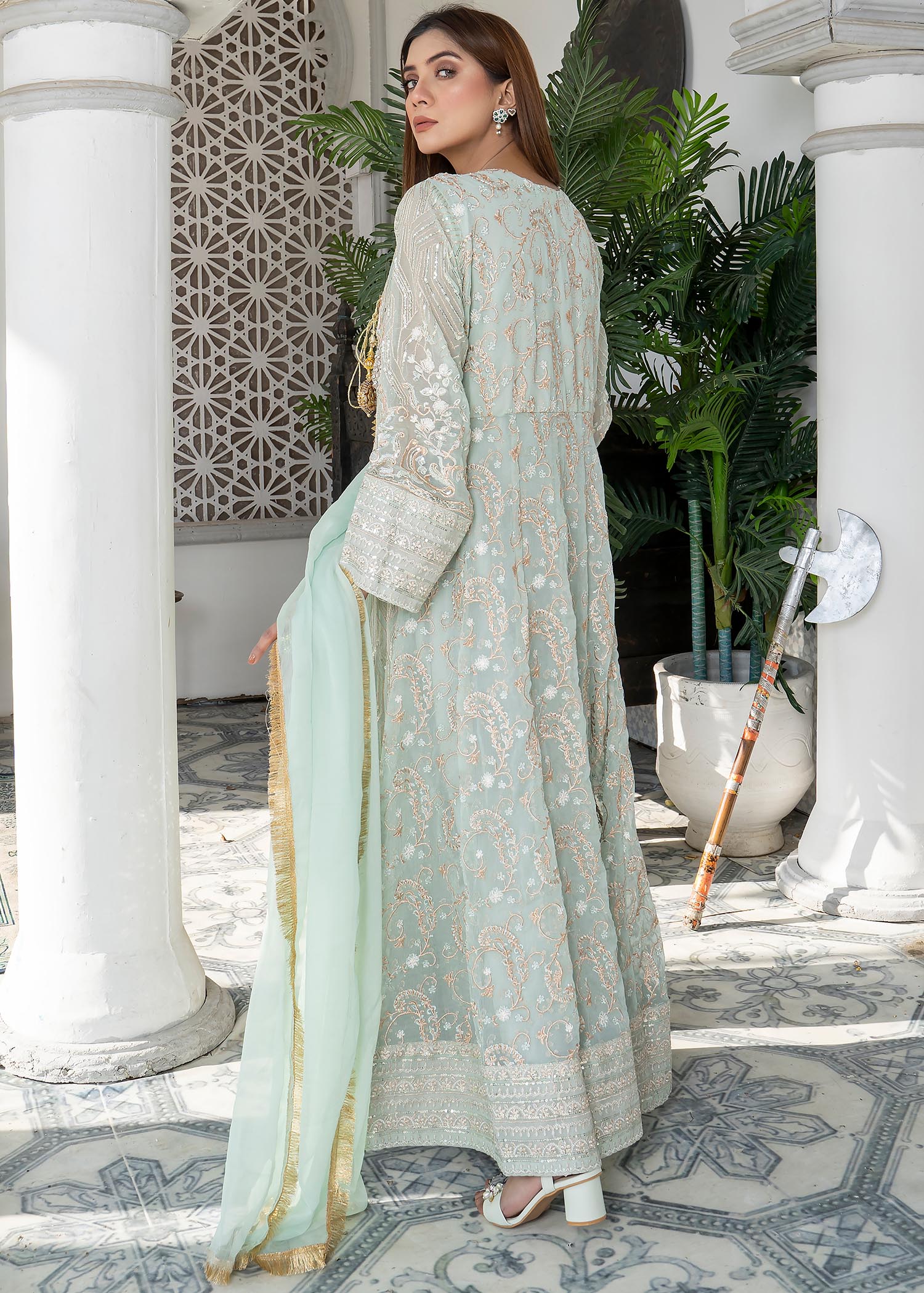 chiffon Angrakha in Aquamarine