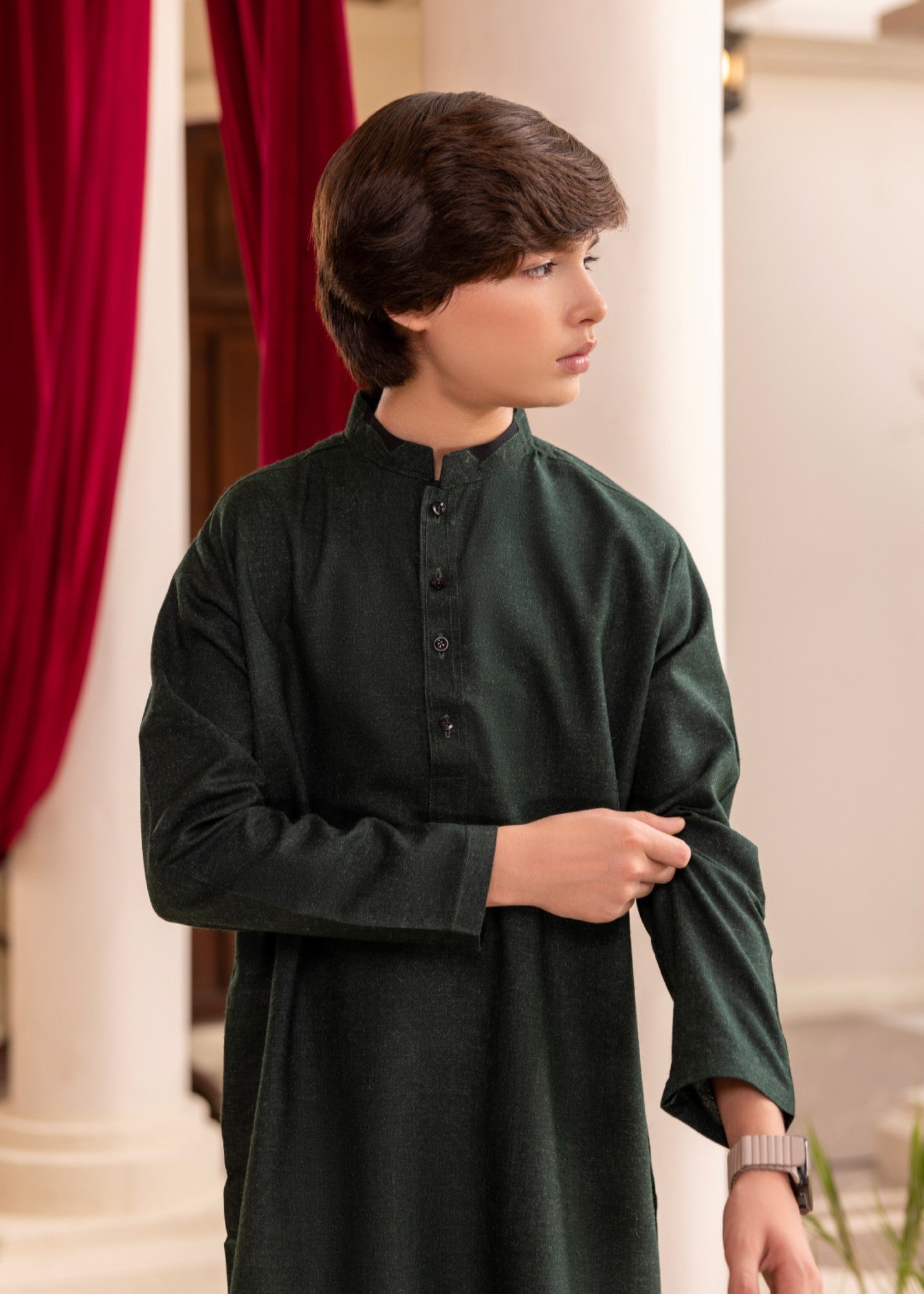 wool Kurta Set in Green