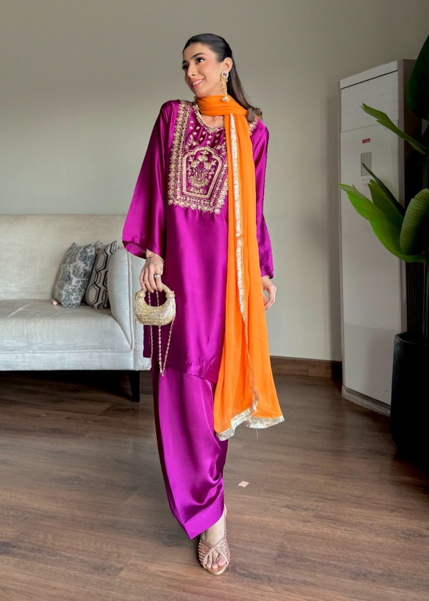 silk Kurta Set in Purple
