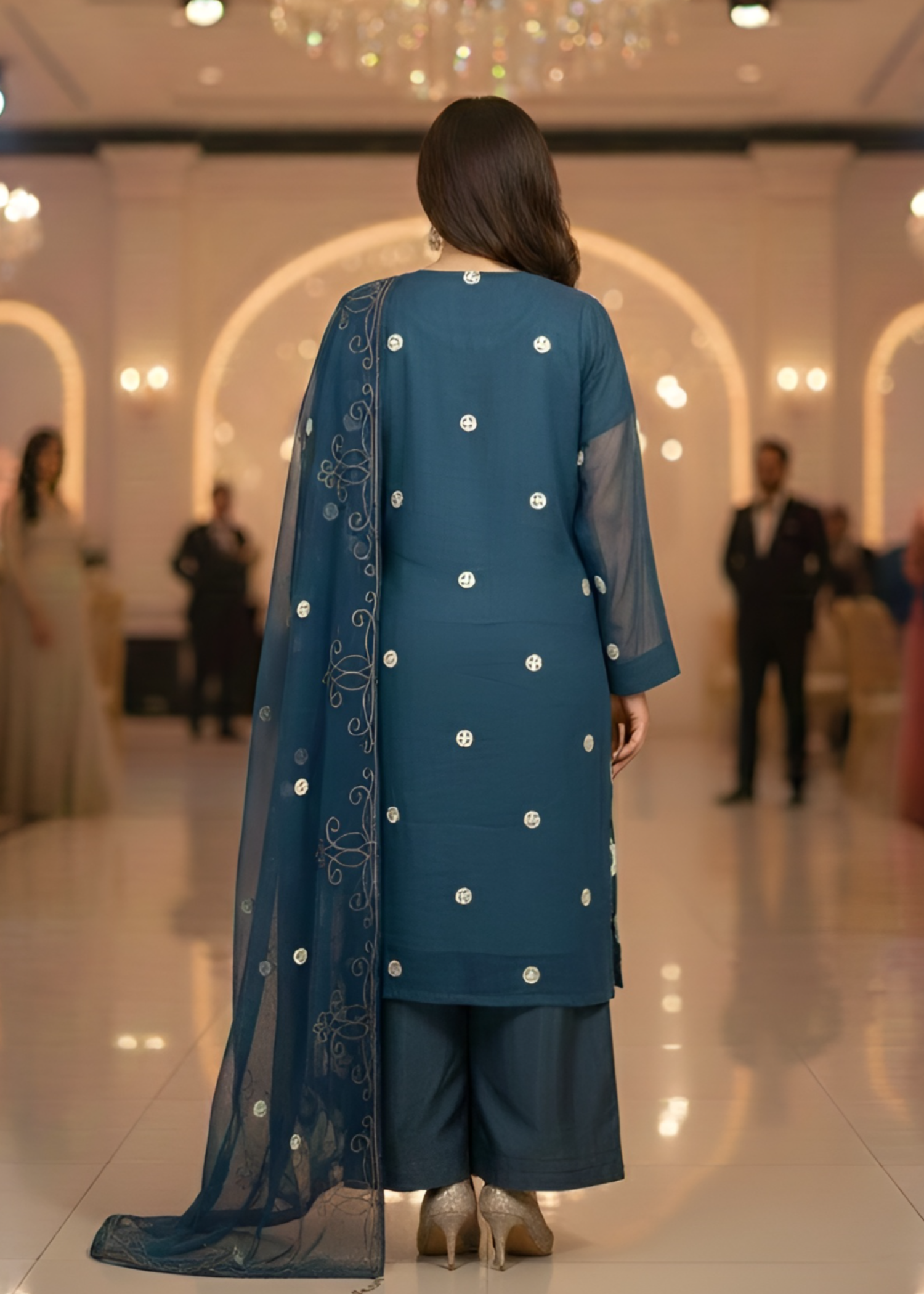 chiffon Gharara in Teal