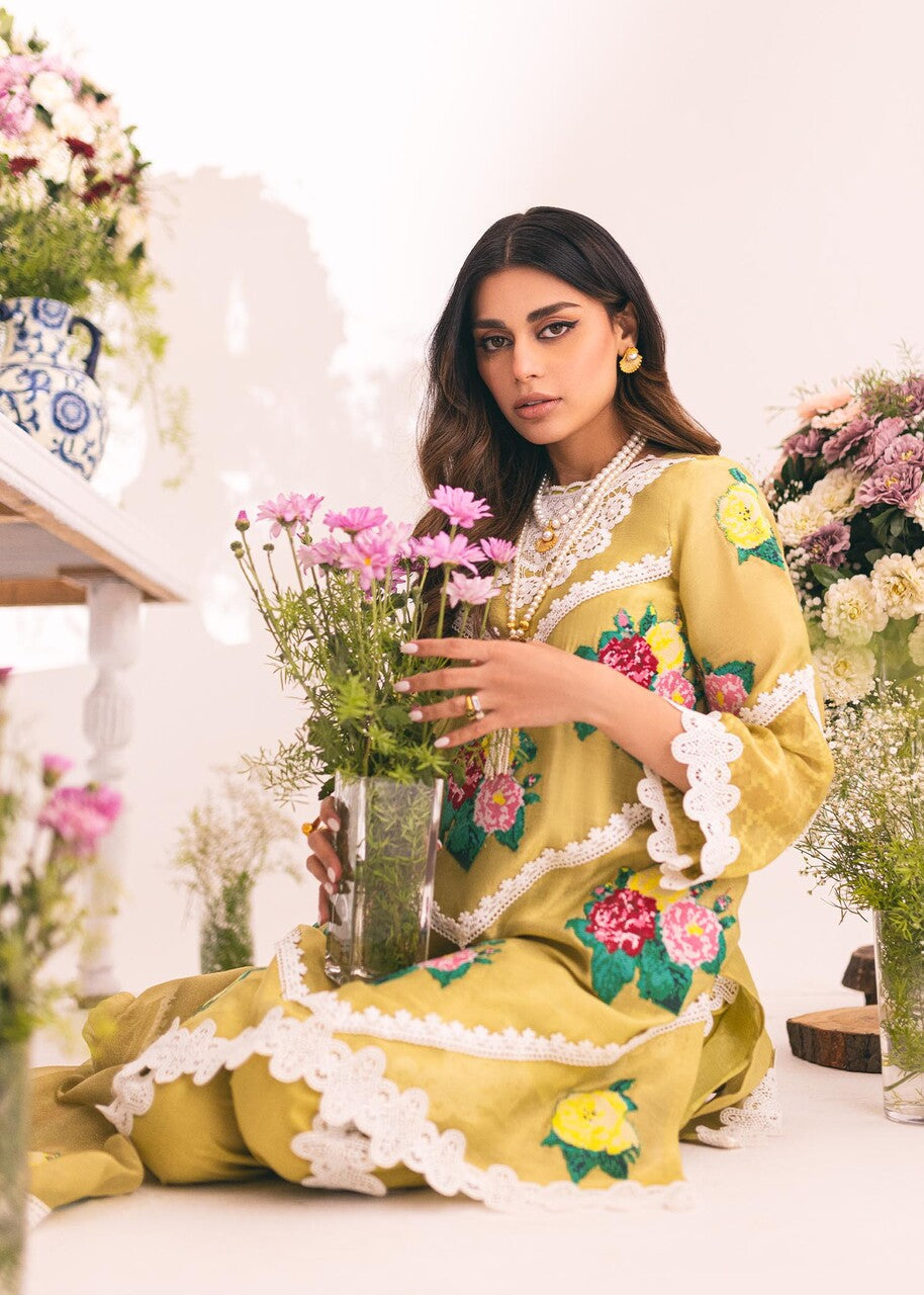 khaddi net Kurta Set in Key lime