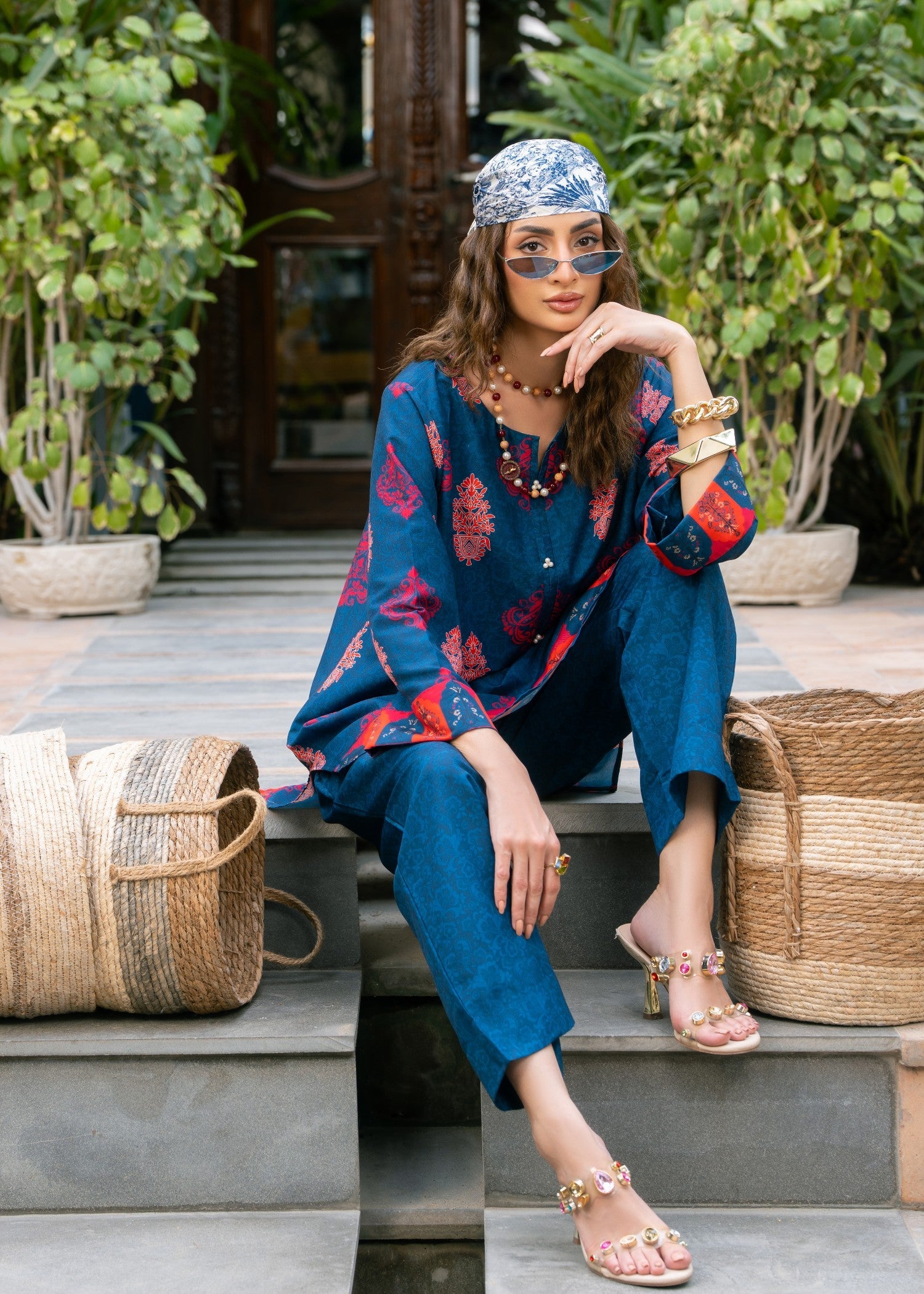 poly lawn Co ord Sets in Cobalt blue