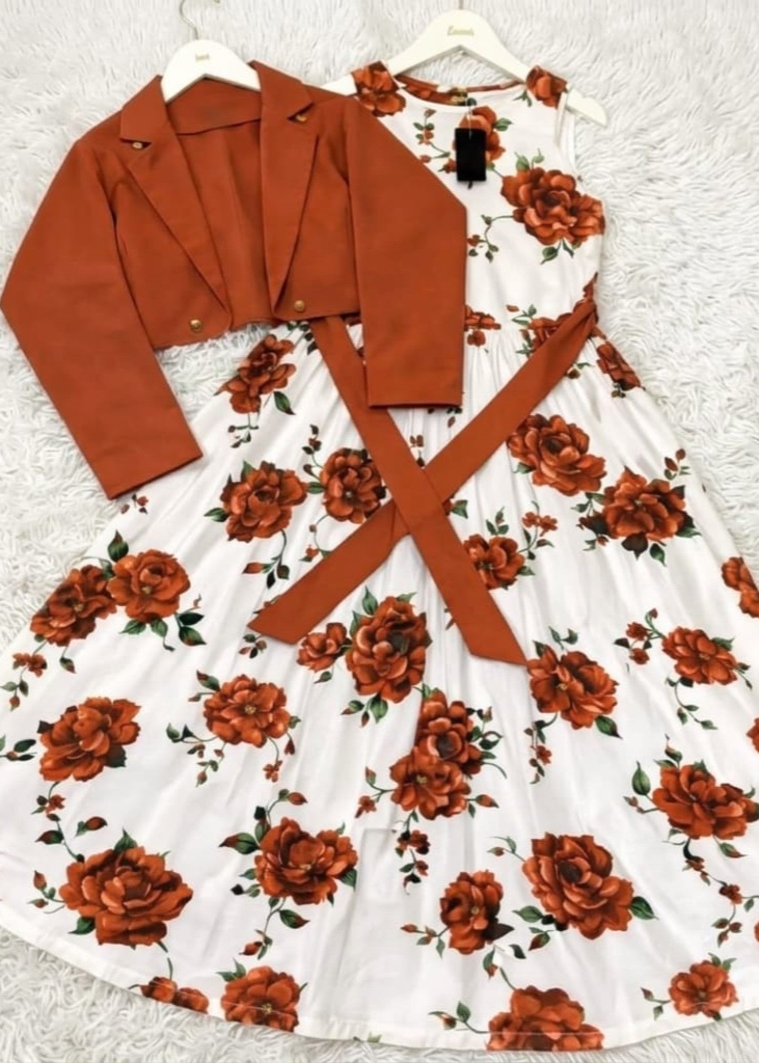 crepe georgette Frock in Rust orange