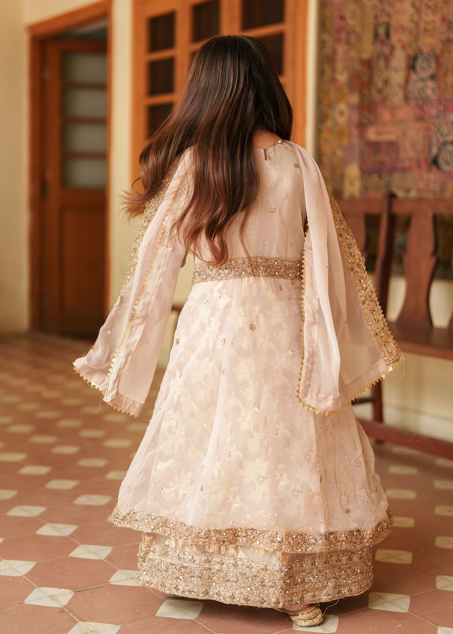 chiffon Pishwas in Gold