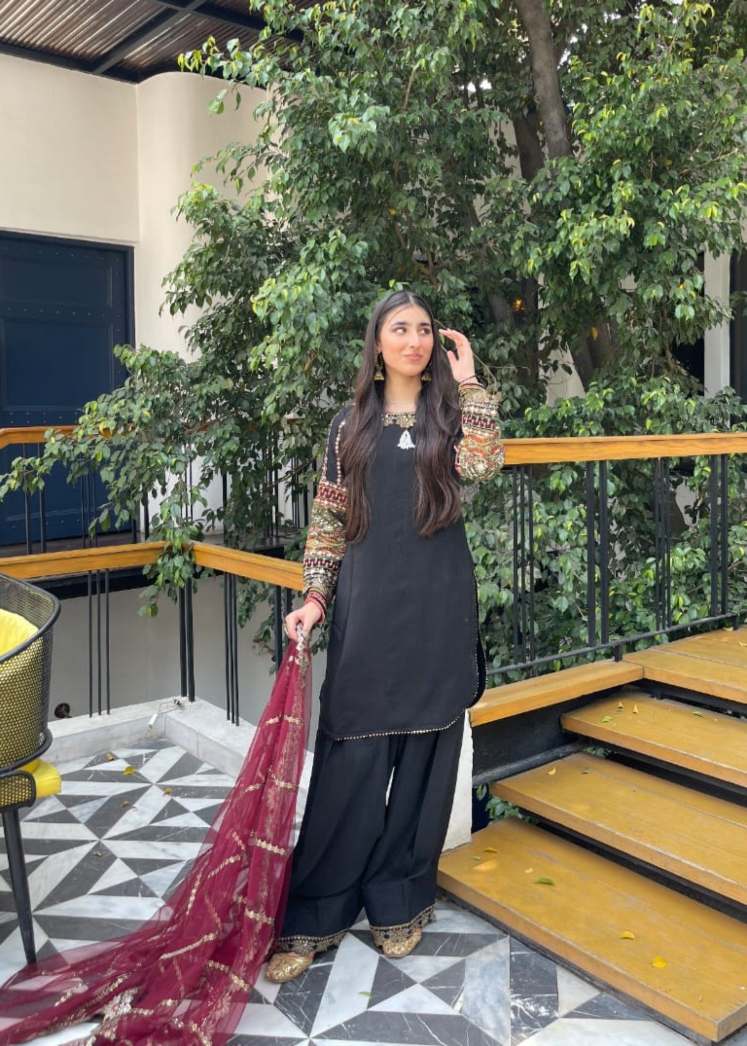 grip Kurta Set in Black