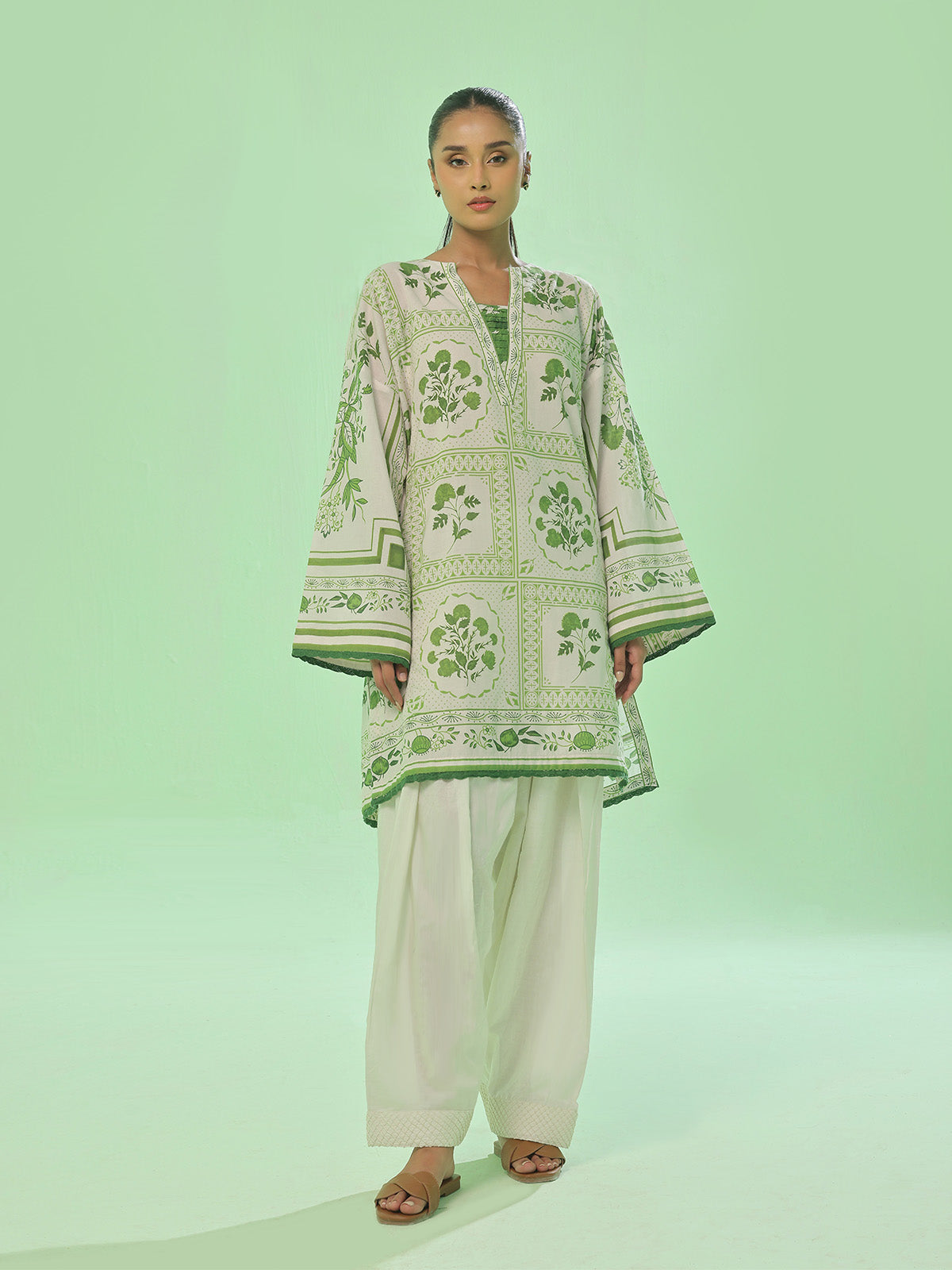 ribbed lawn Kurti in Lawn green
