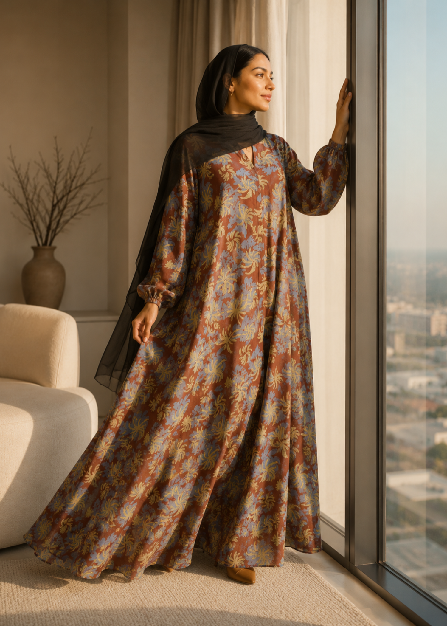 lawn Abaya in Rustic brown