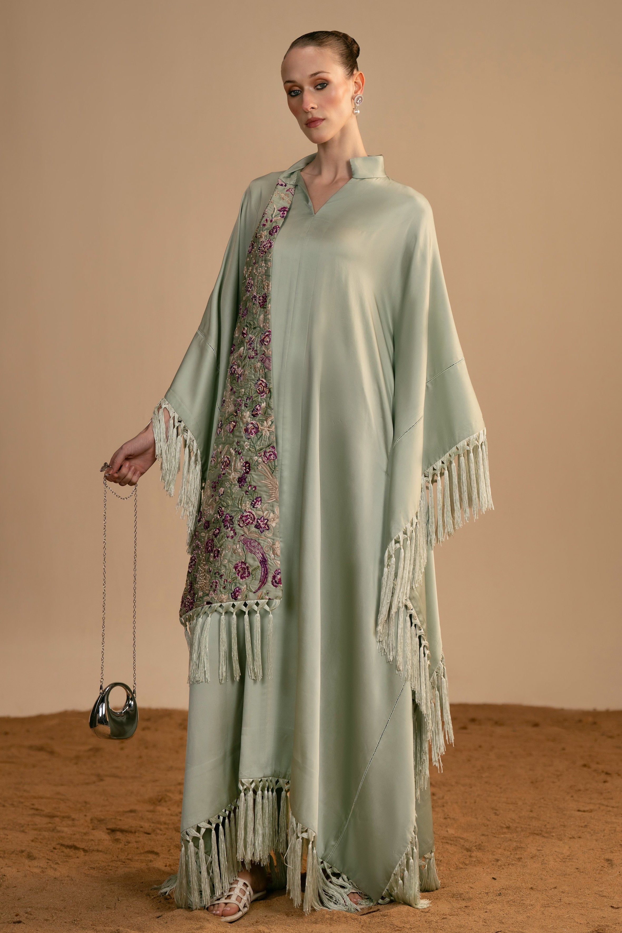 satin silk Kaftan in Sage green