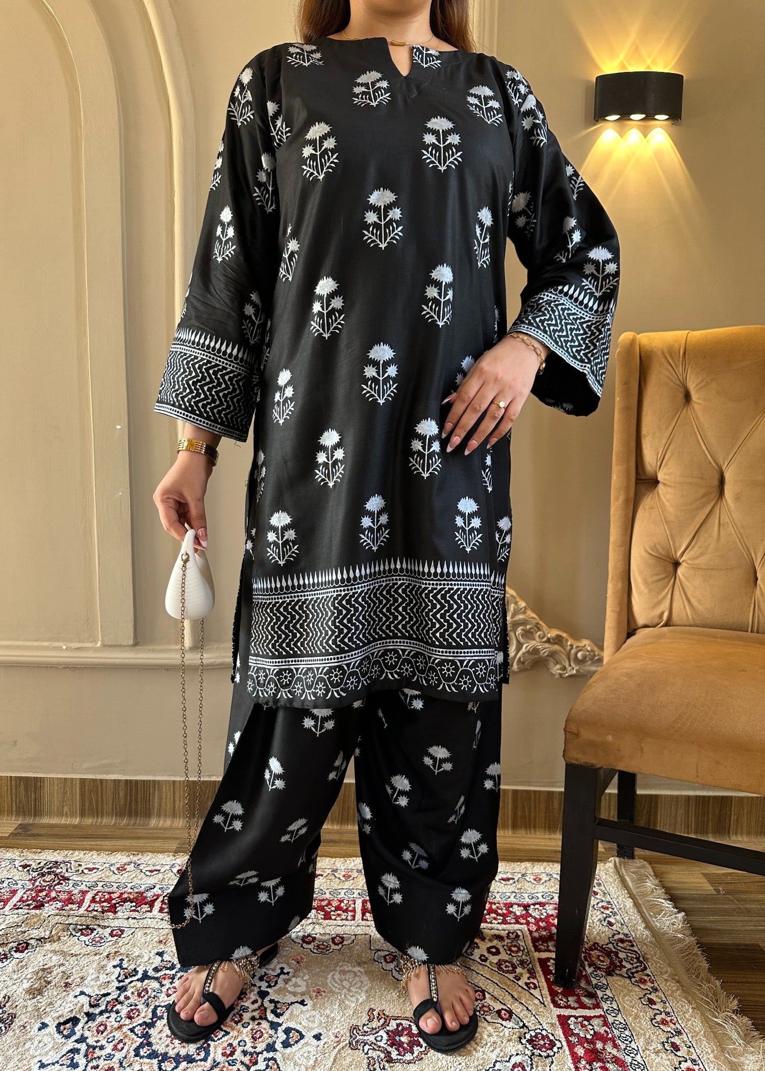 arabic lawn Co Ord Sets in Black