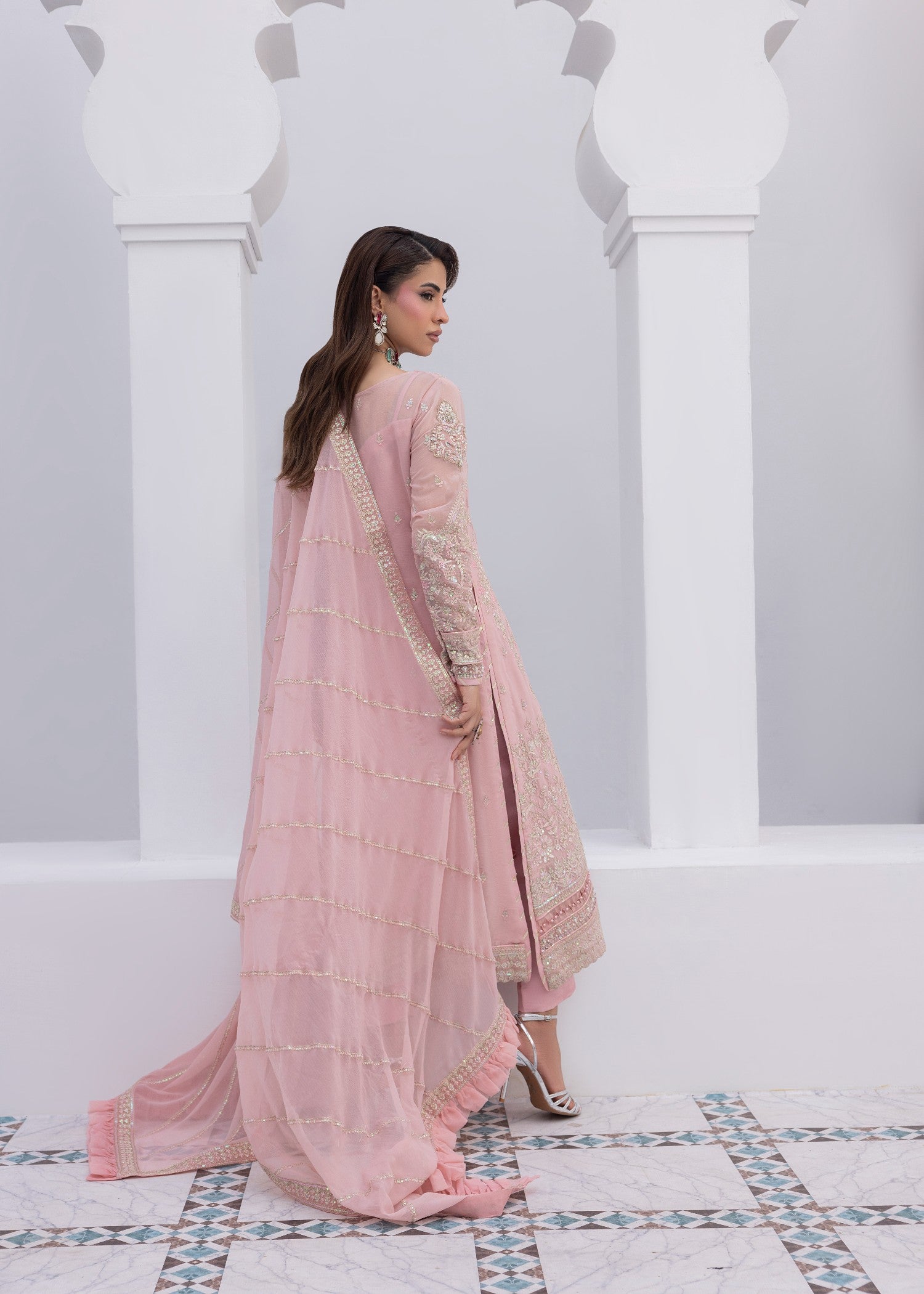chiffon Kurta Set in Baby pink