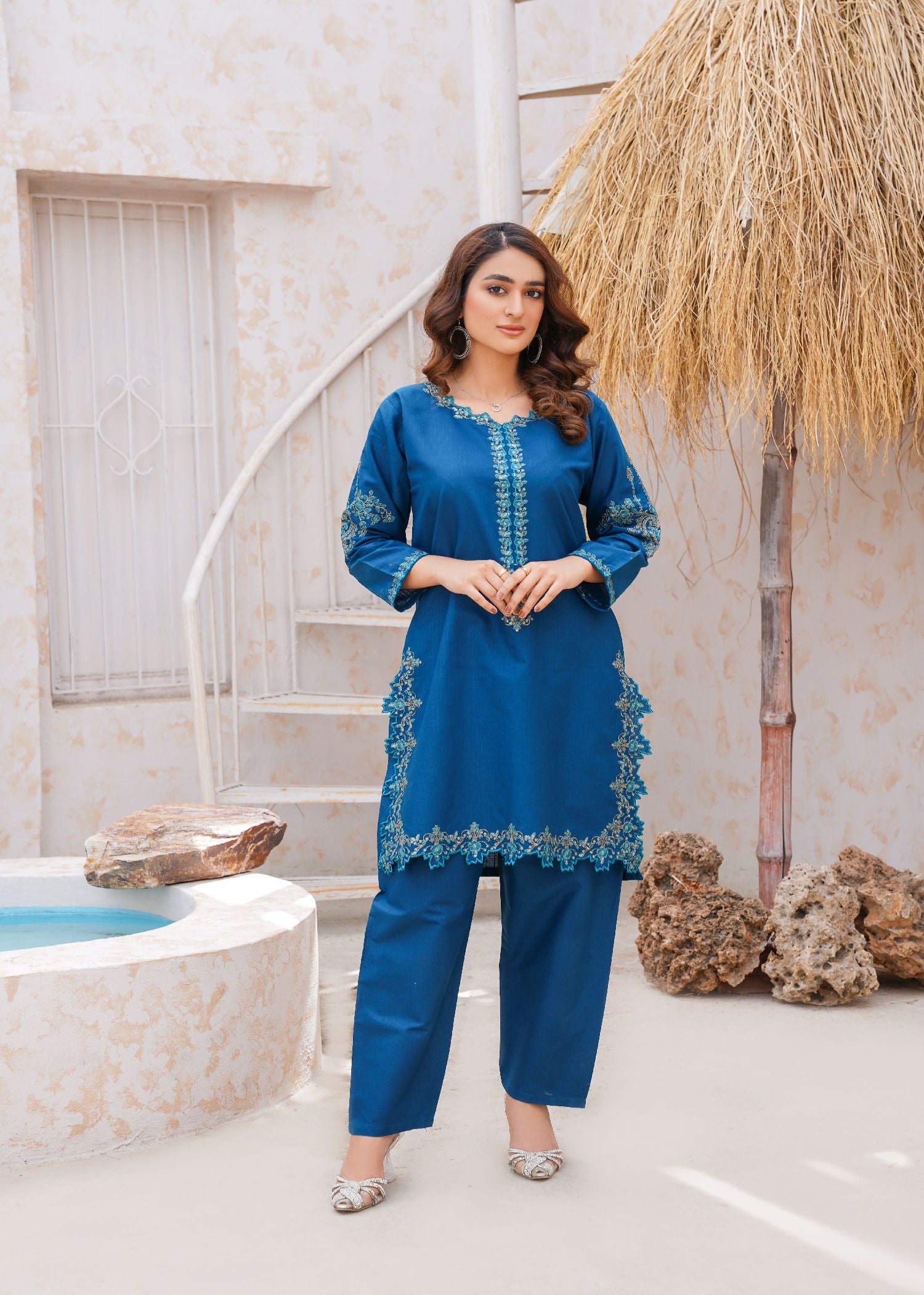 cotton dobby Kurta Set in Sapphire blue
