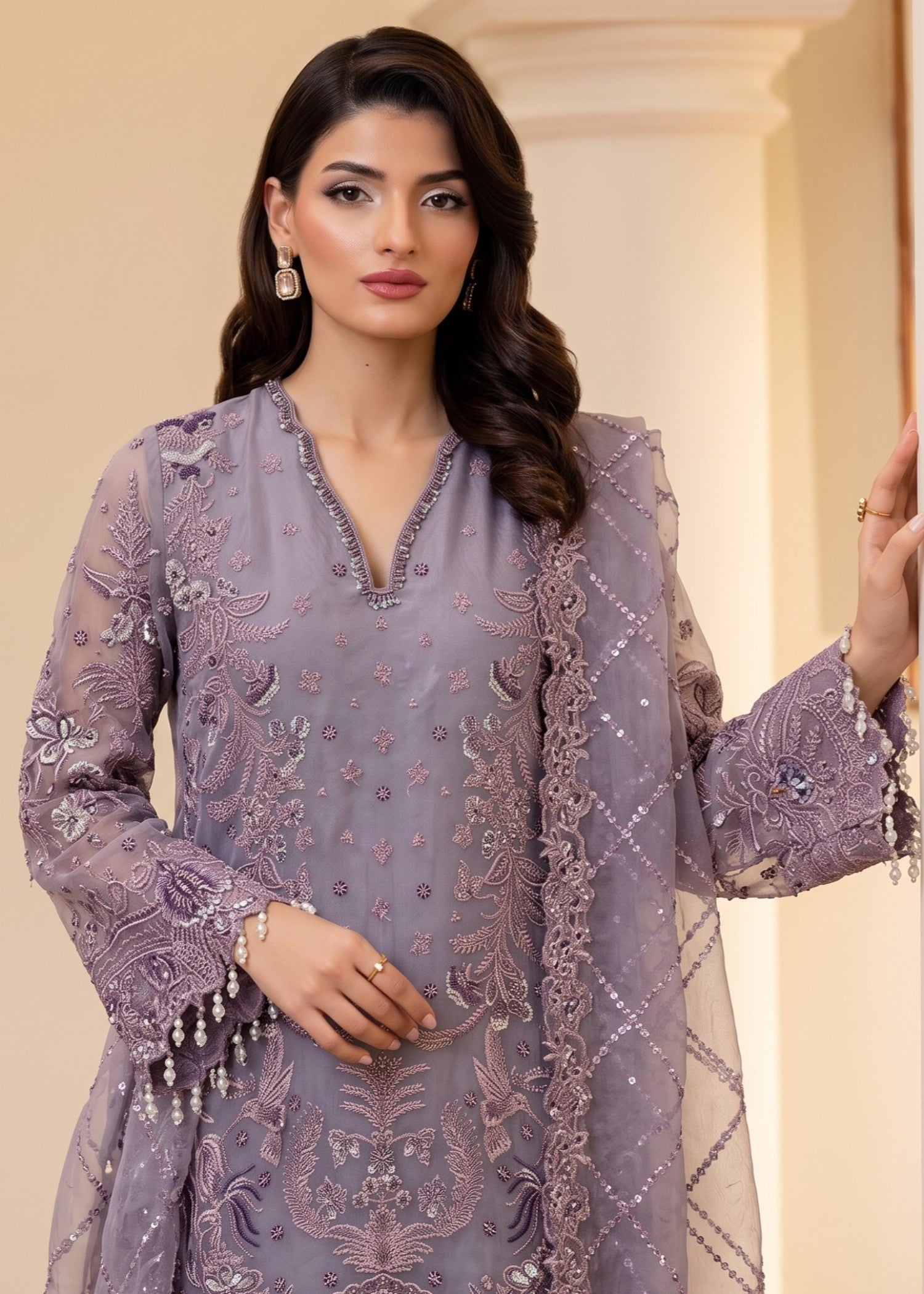 organza Kurta Set in Purple mountain majesty
