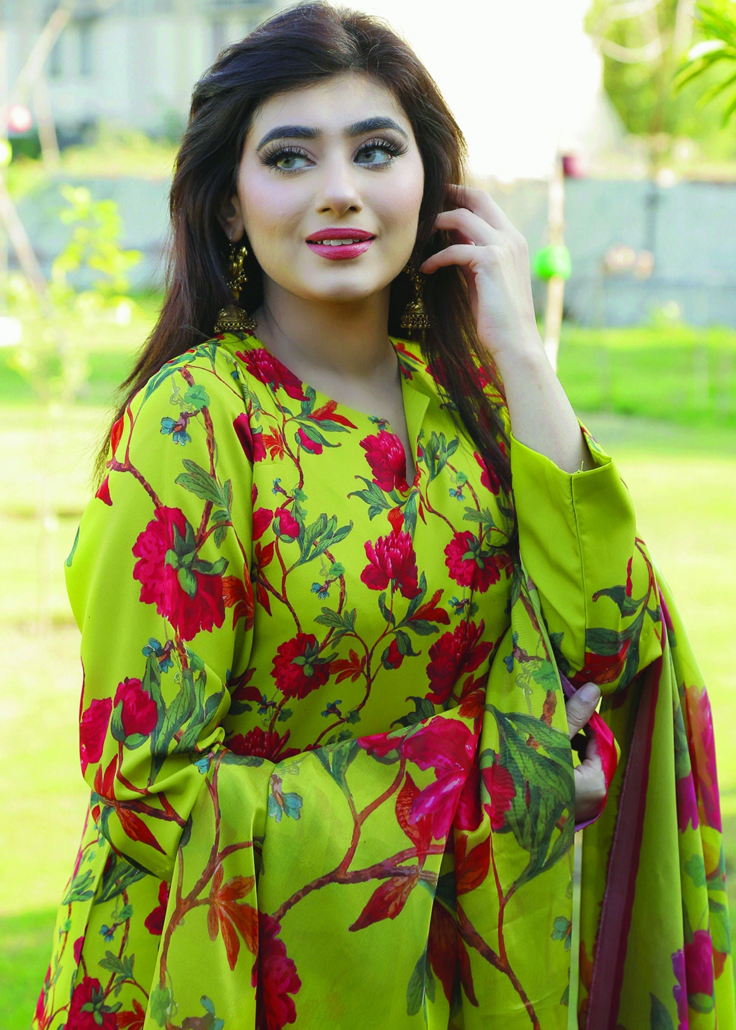 crepe Kurta Set in Pistachio green
