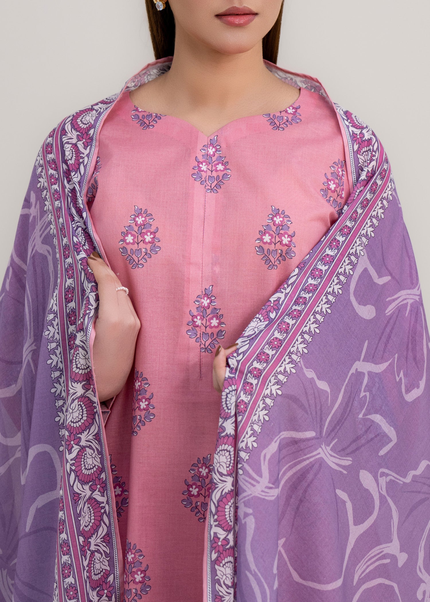 lawn Unstitched in Lilac, salmon pink