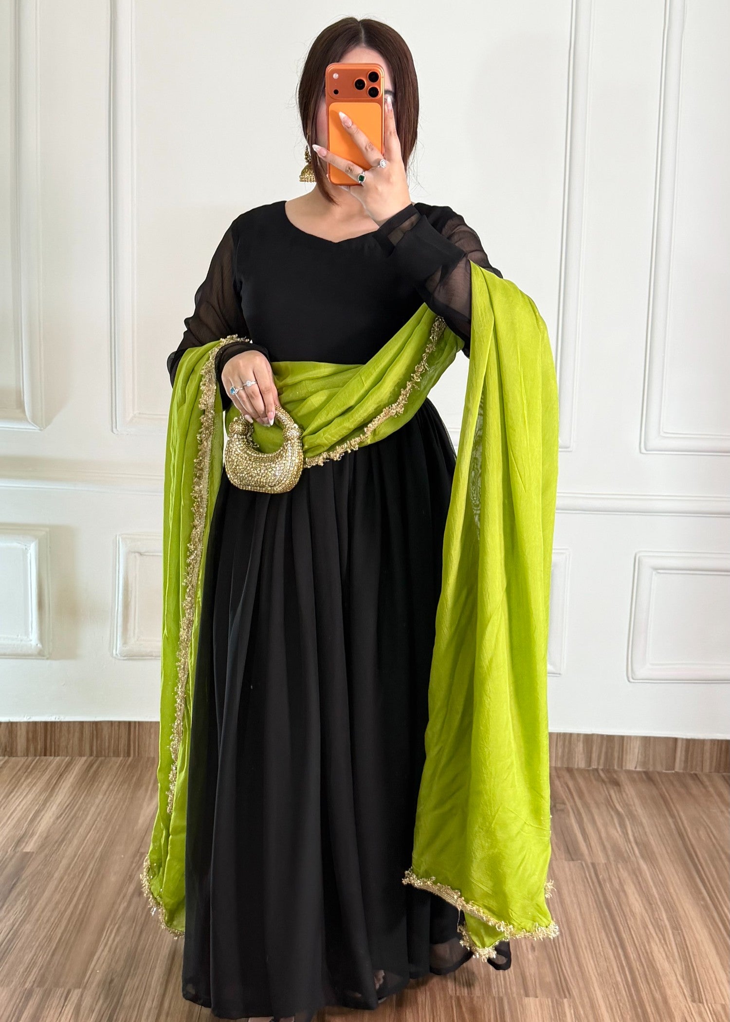 bemberg crinkle chiffon Maxi in Black, yellow green