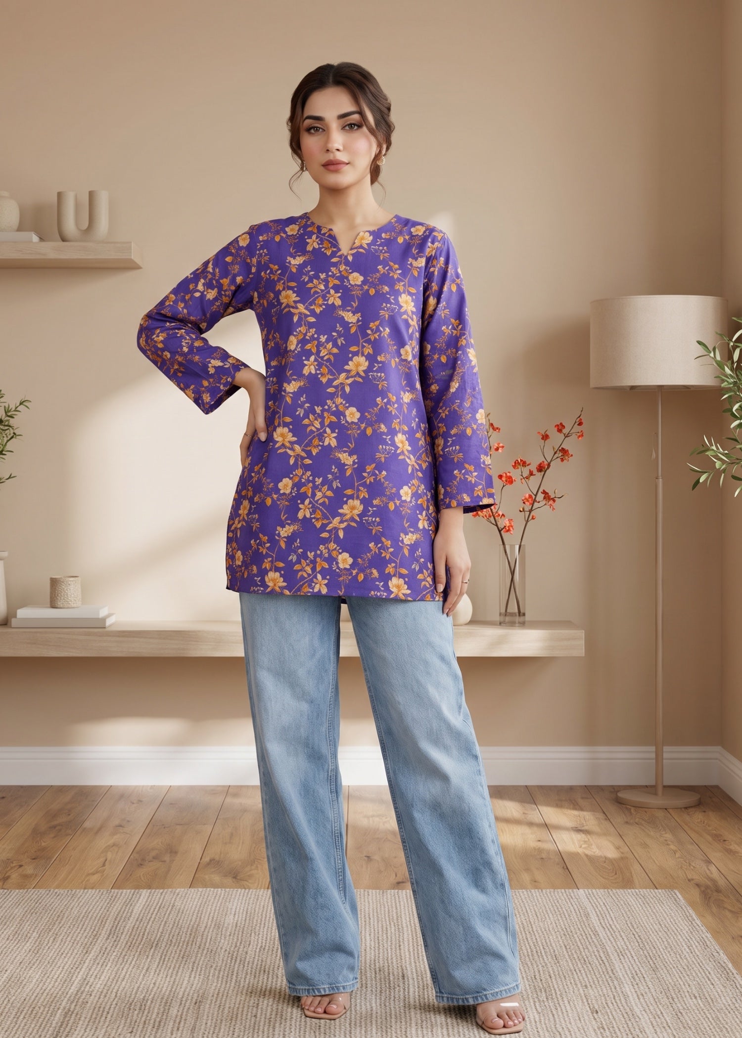 lawn cotton Kurti in Purple heart