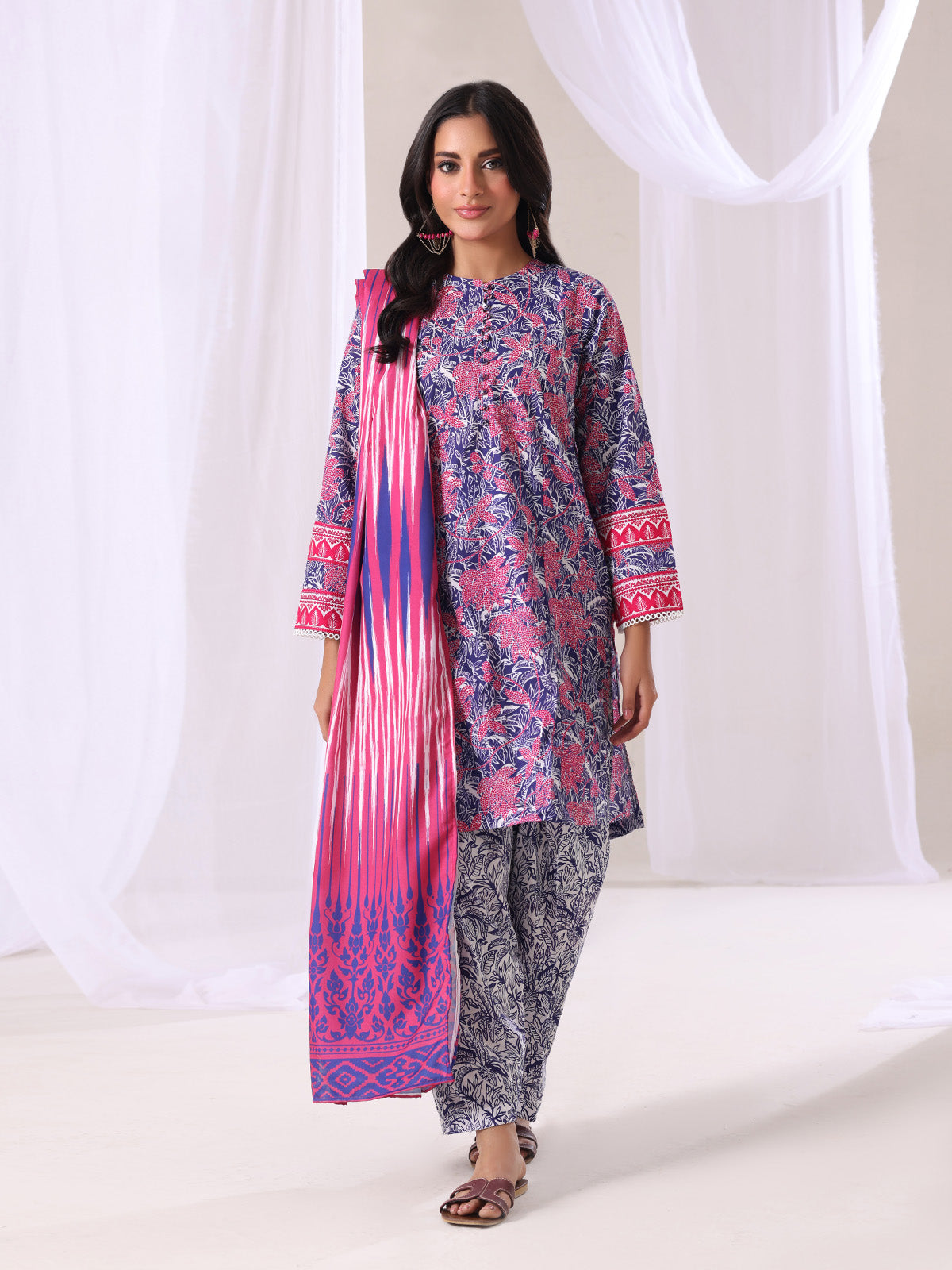 ribbed lawn Kurta Set in Navy blue