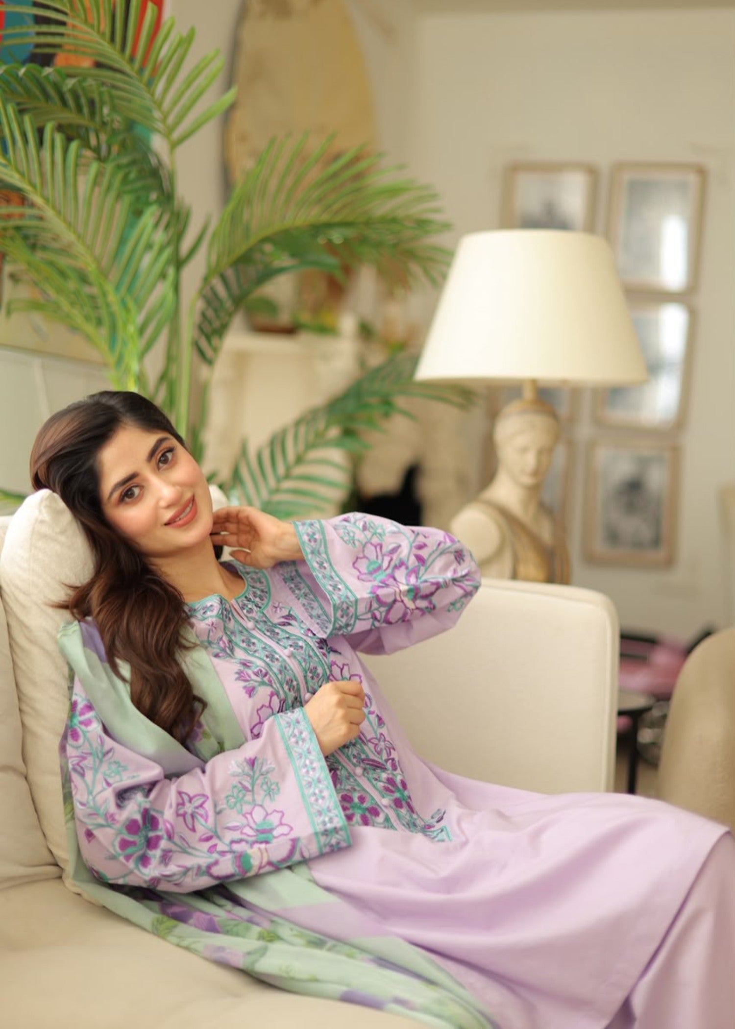 lawn cotton Kurta Set in Lilac