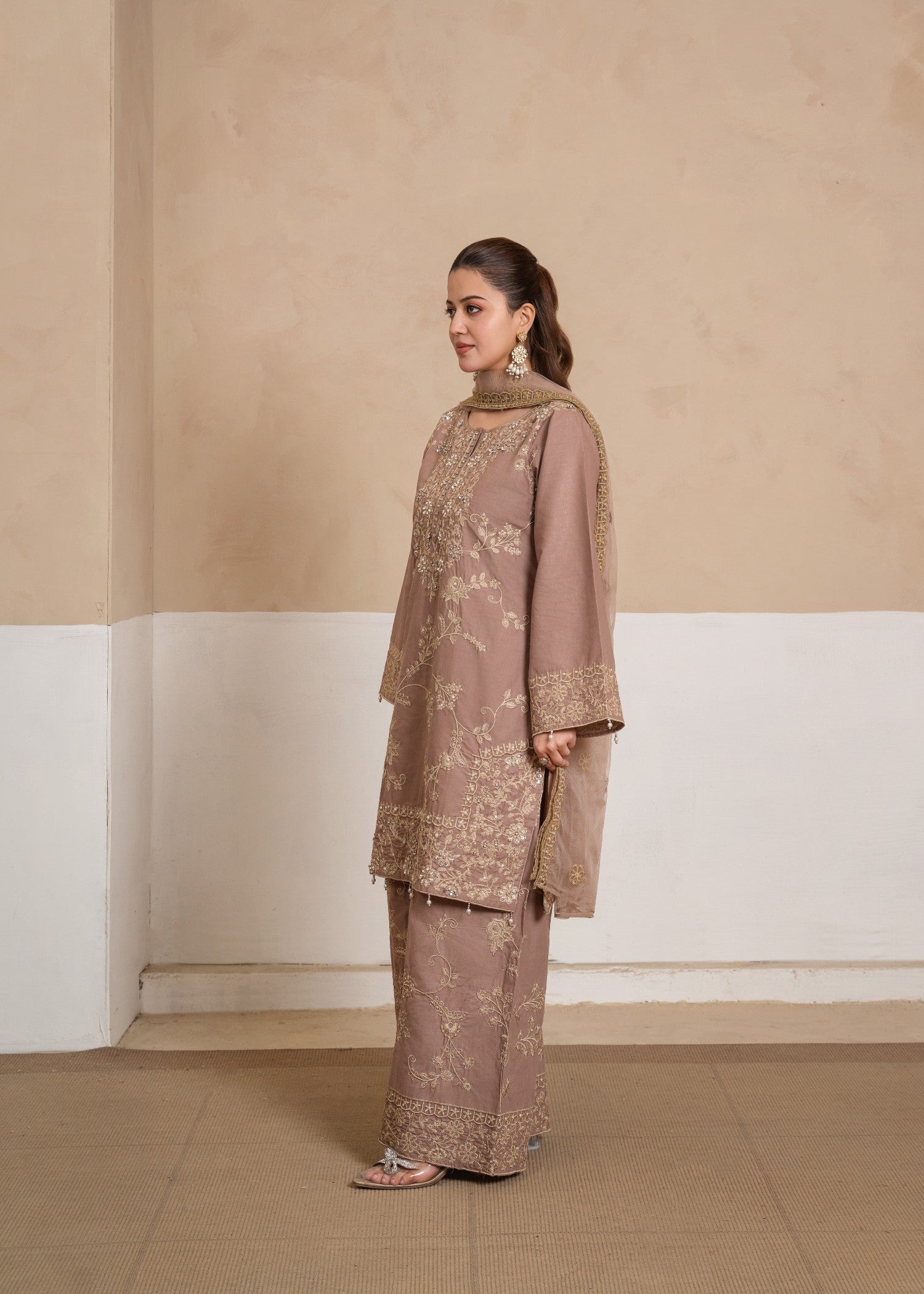 cotton krandi Kurta Set in Tea rose pink