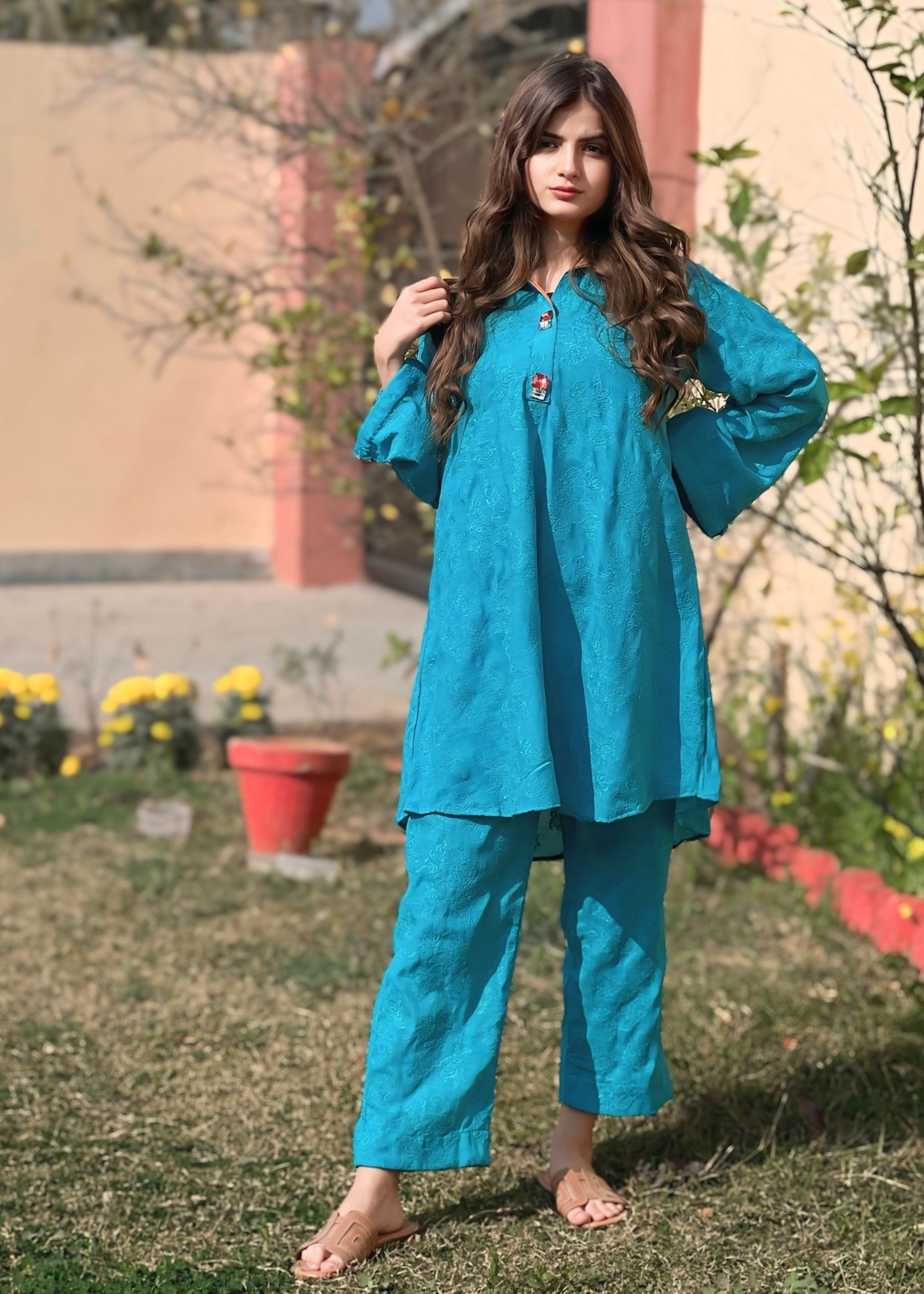 lawn cotton Short Frock in Azure