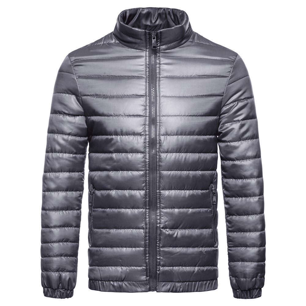 Men'S Solid down Cotton Jacket with Standing Collar