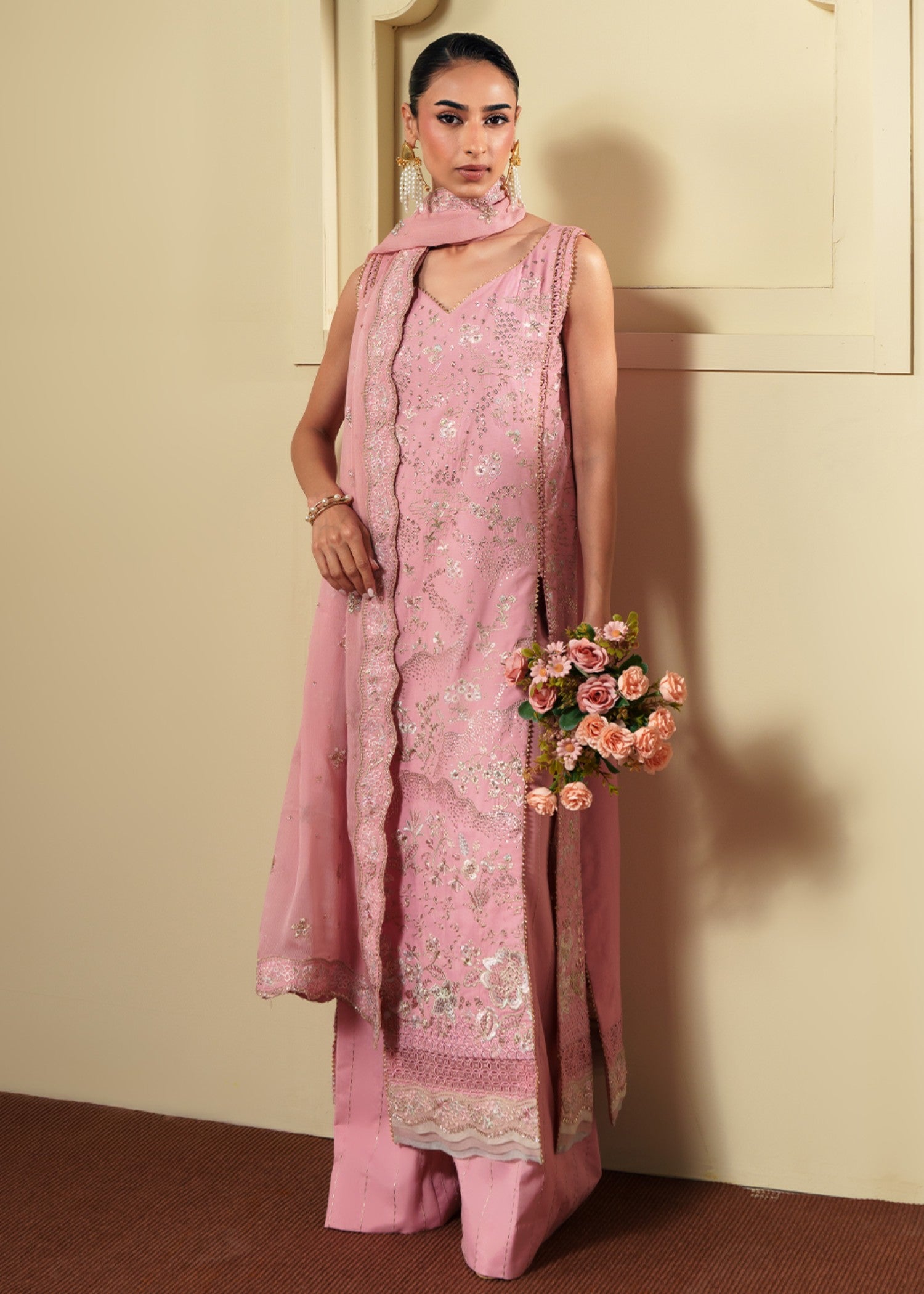 raw silk Kurta Set in Pink