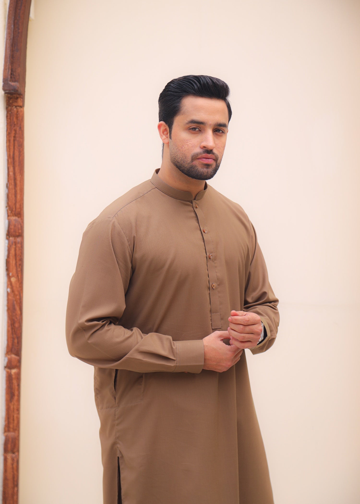 wash & wear Shalwar Kameez in Brown by Sapretbysaba