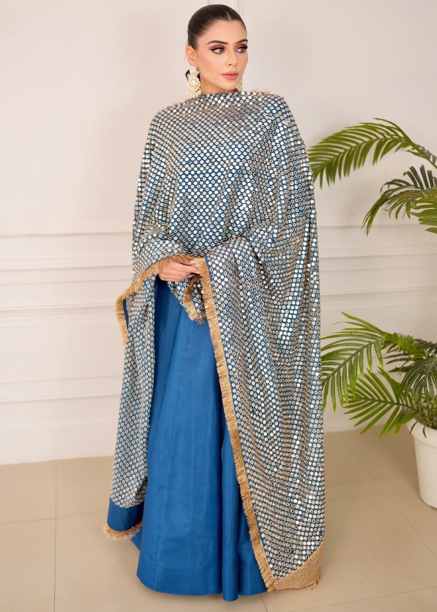 kattan silk Pishwas in Teal