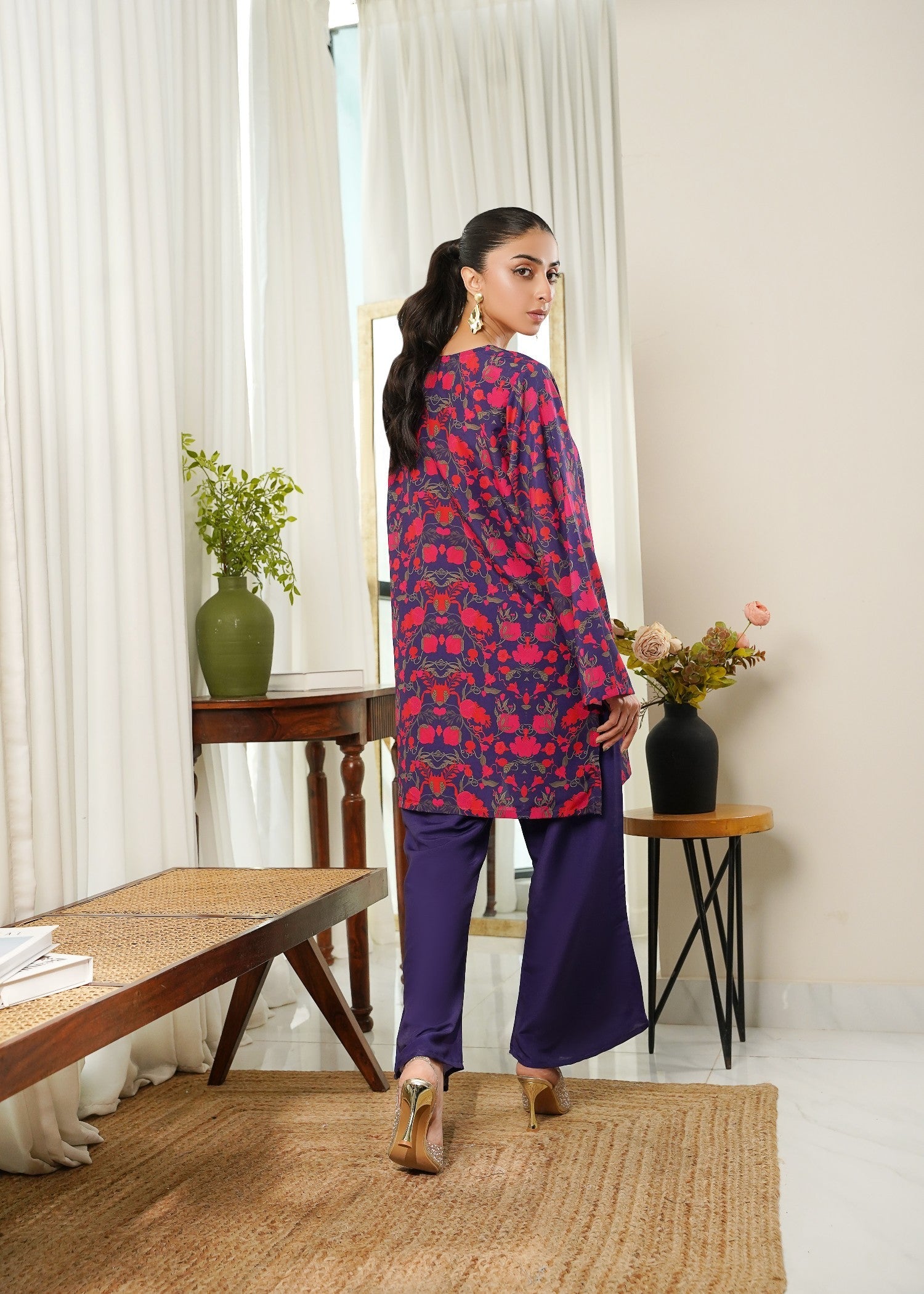 cambric Kurta Set in Sapphire blue
