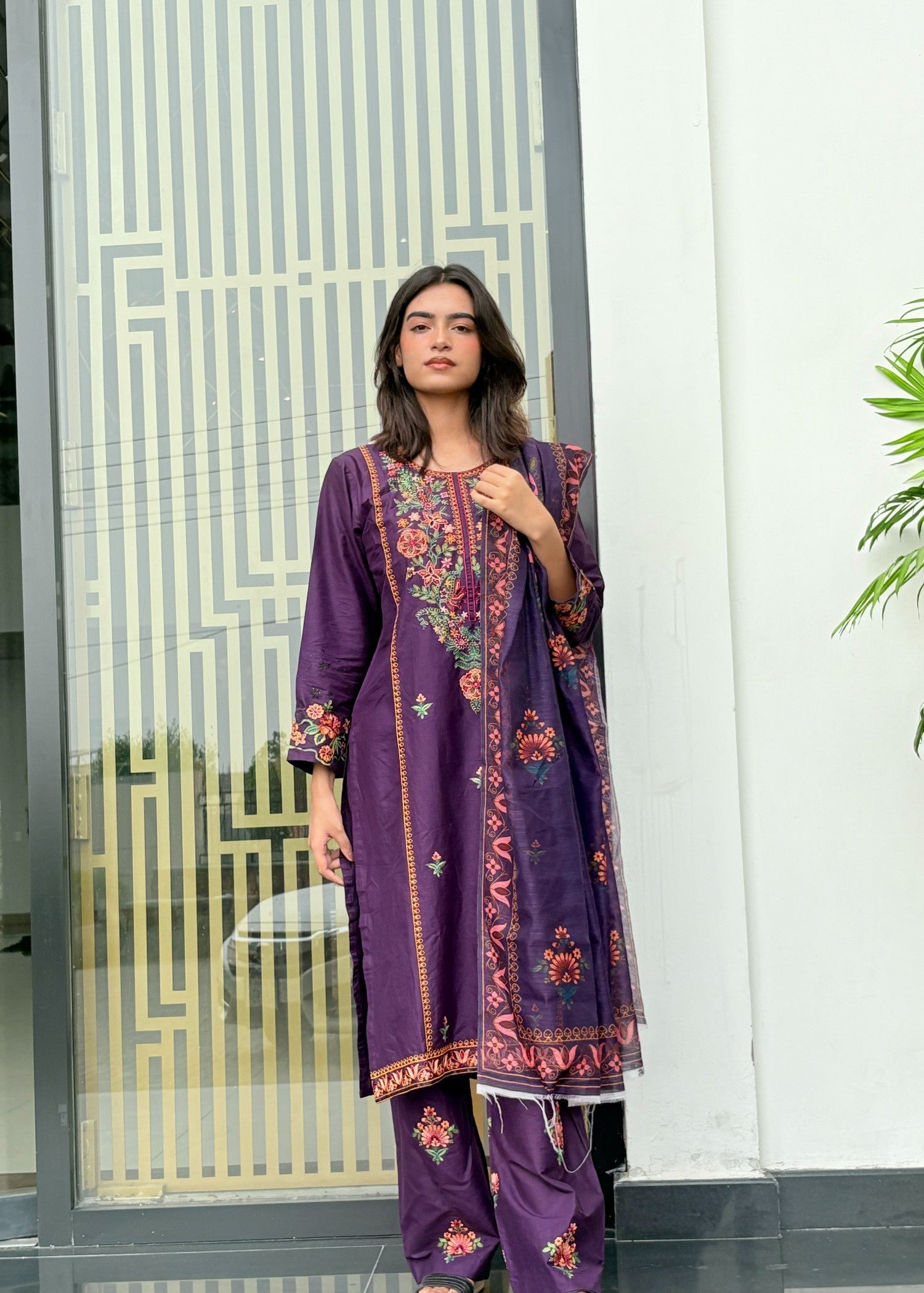 cotton Kurta Set in Deep purple