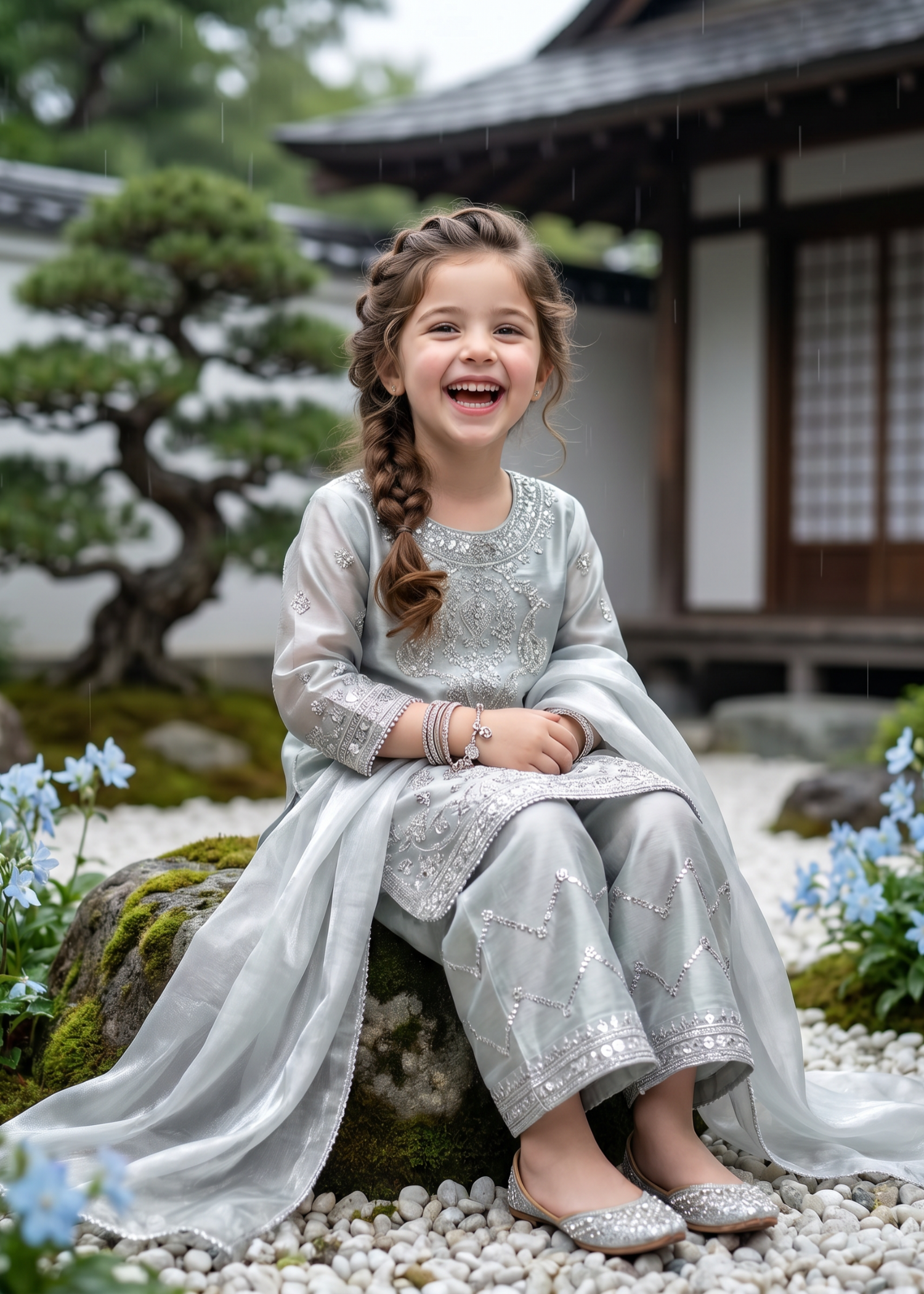 tissue silk Kurta Set in Ice blue
