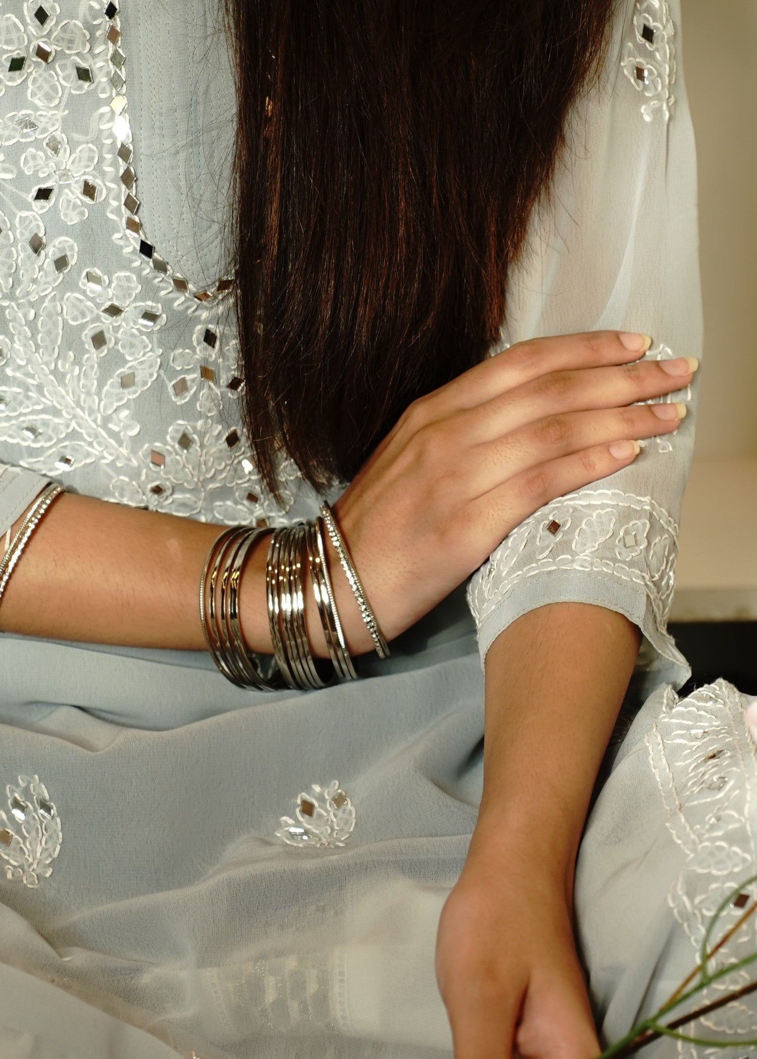 chiffon Kurti in Ash grey