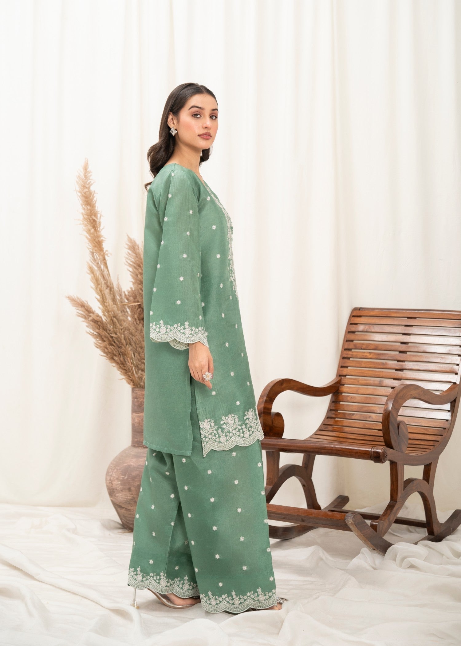 kattan silk Kurta Set in Mint green