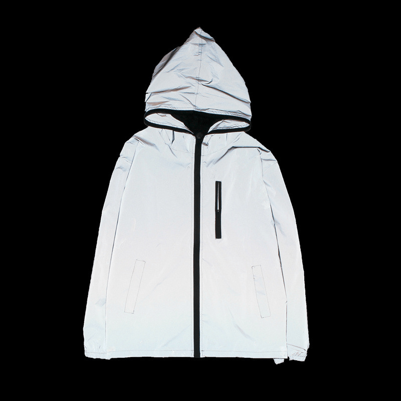 Solid Color Zipper Decoration Reflective Jacket Men'S Jacket