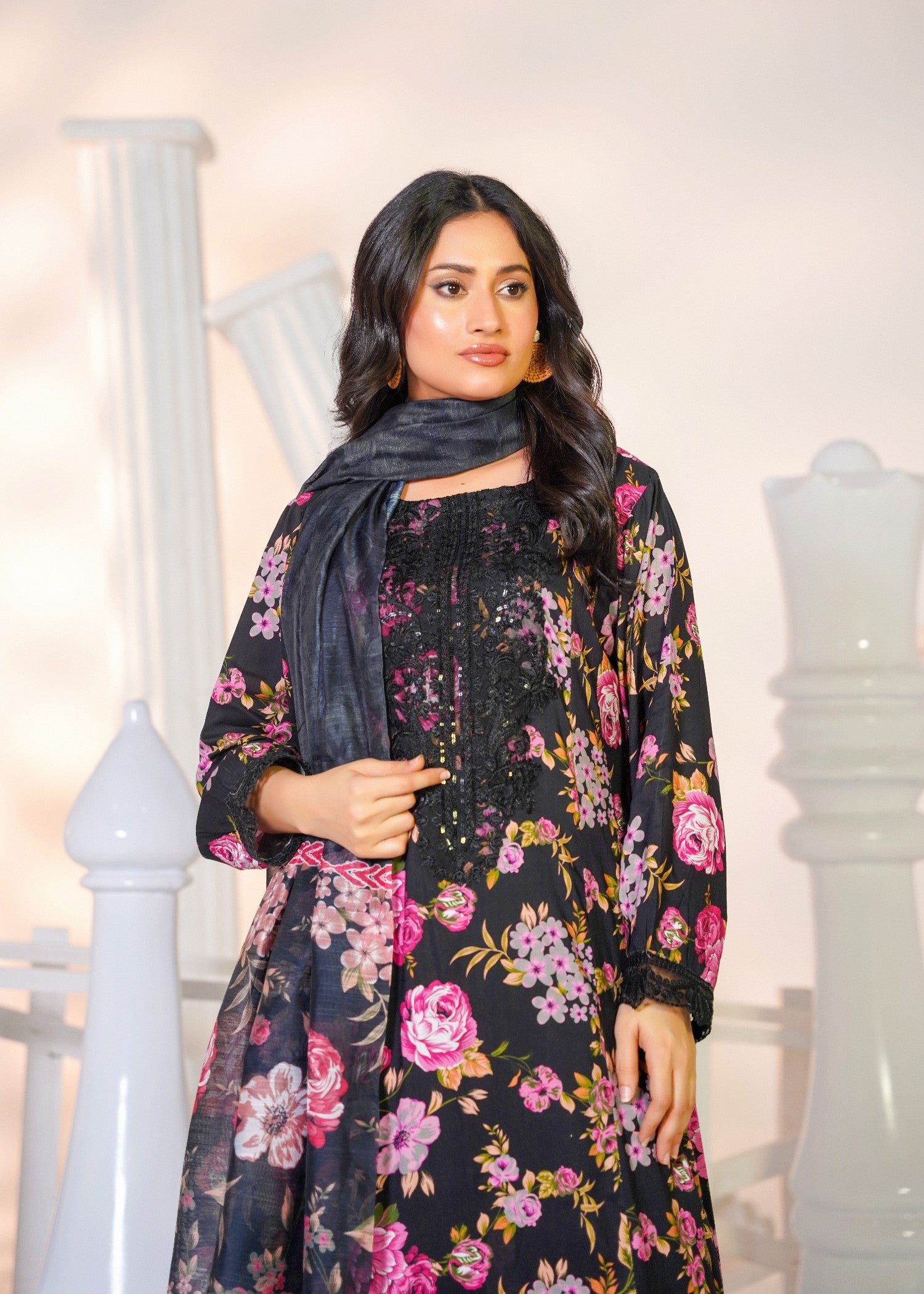 cotton linen Pishwas in Black