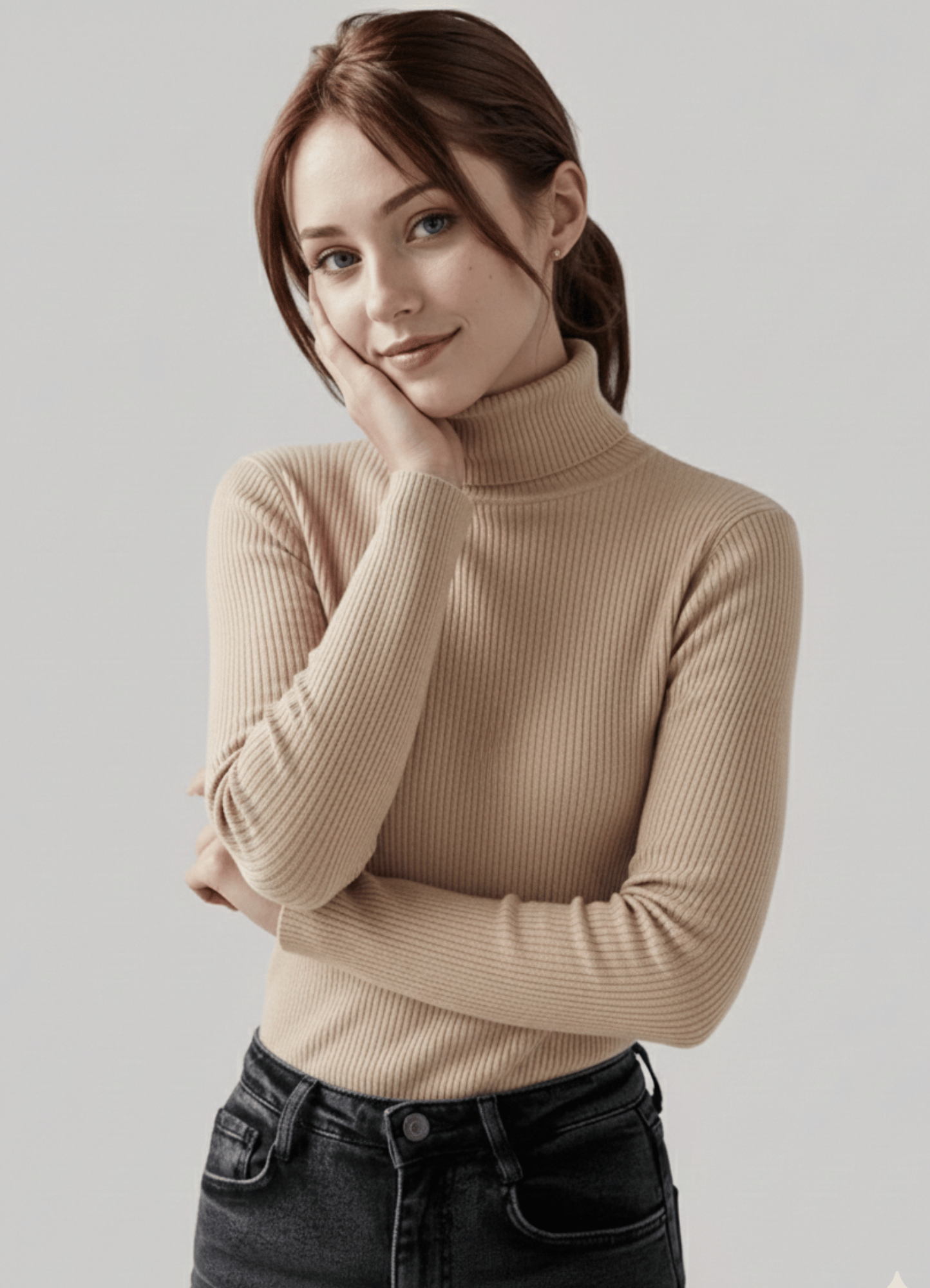 jersey knit Turtle Neck in Beige