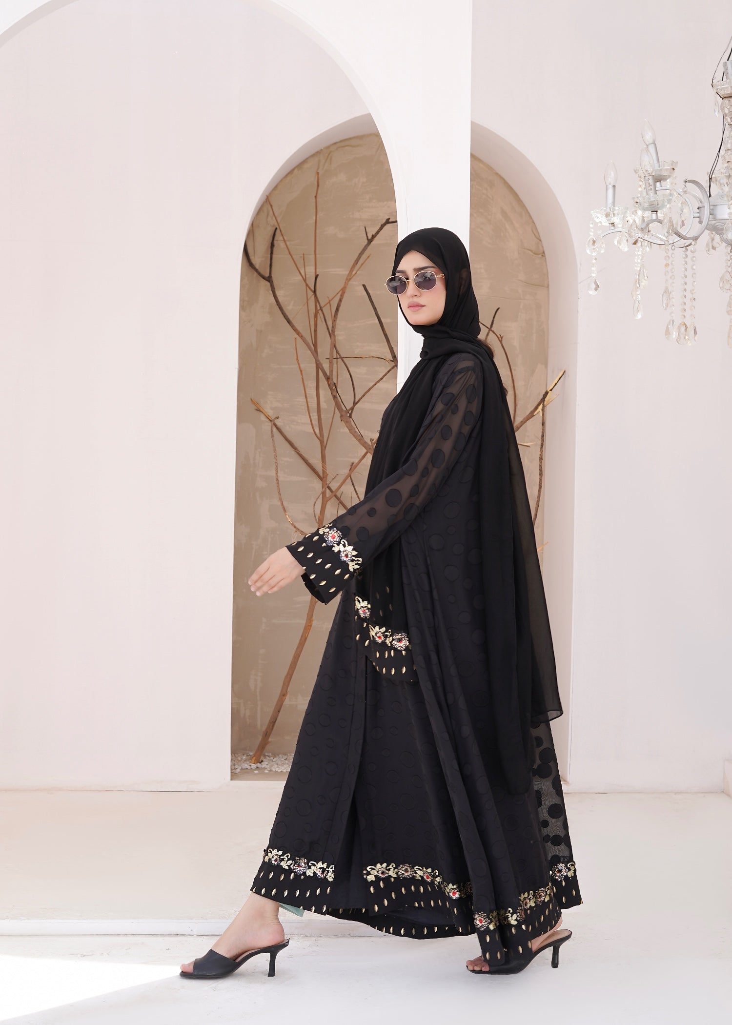 georgette chiffon Abaya in Black