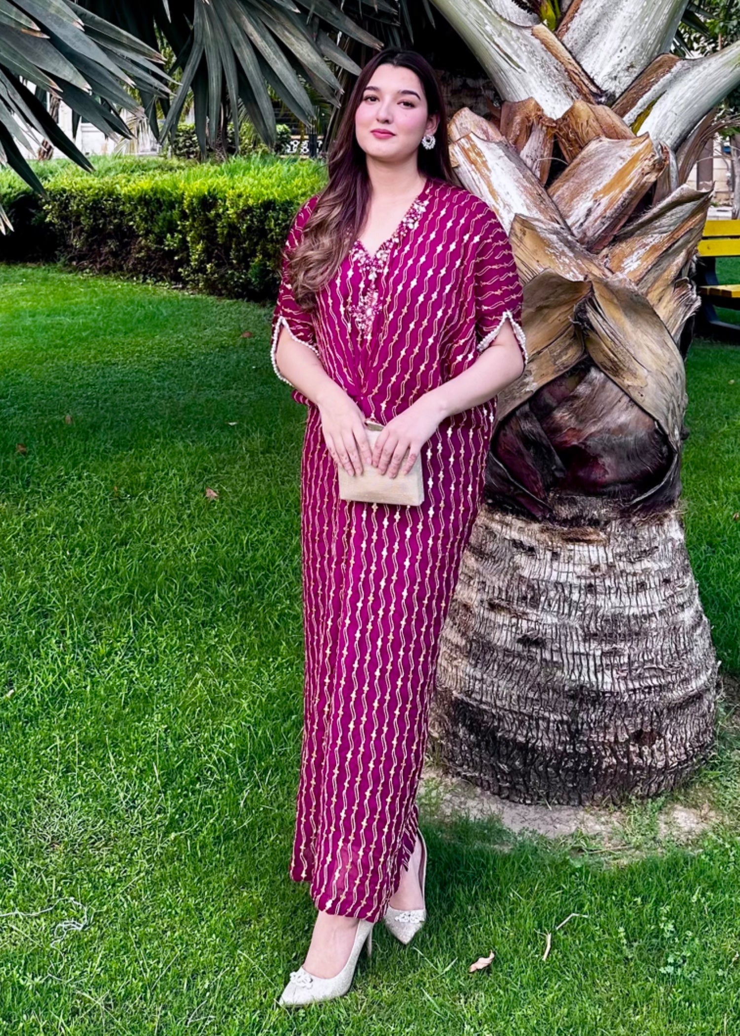 chiffon Kaftan in Magenta haze