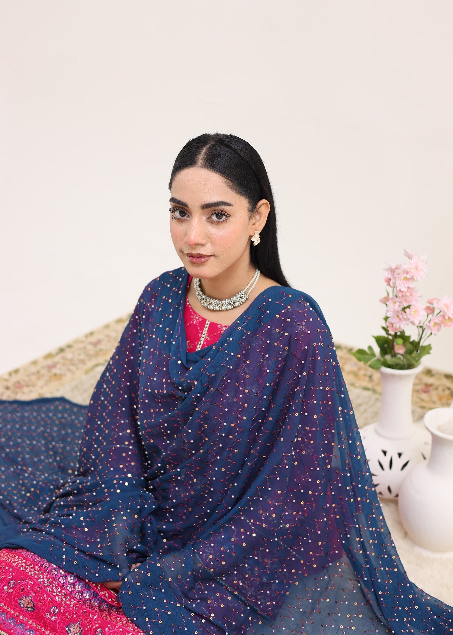 cotton Kurta Set in Deep pink