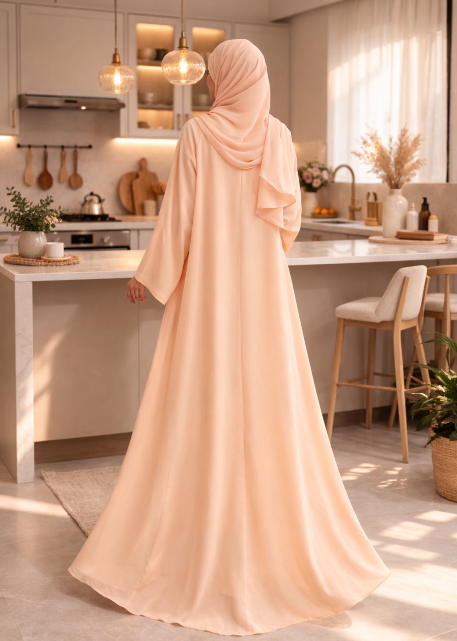 georgette chiffon Abaya in Peach orange