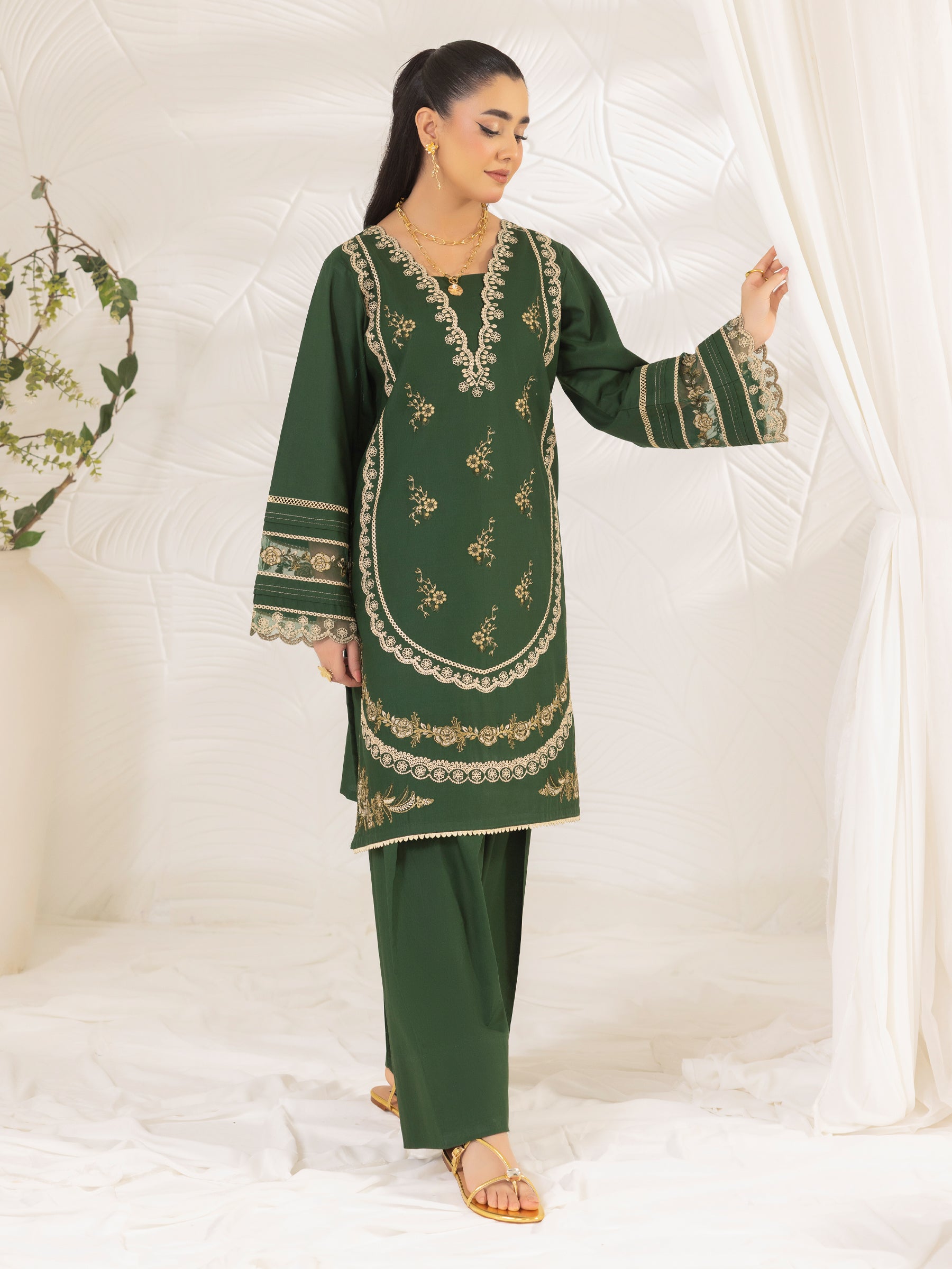 cotton dobby Kurta Set in Green