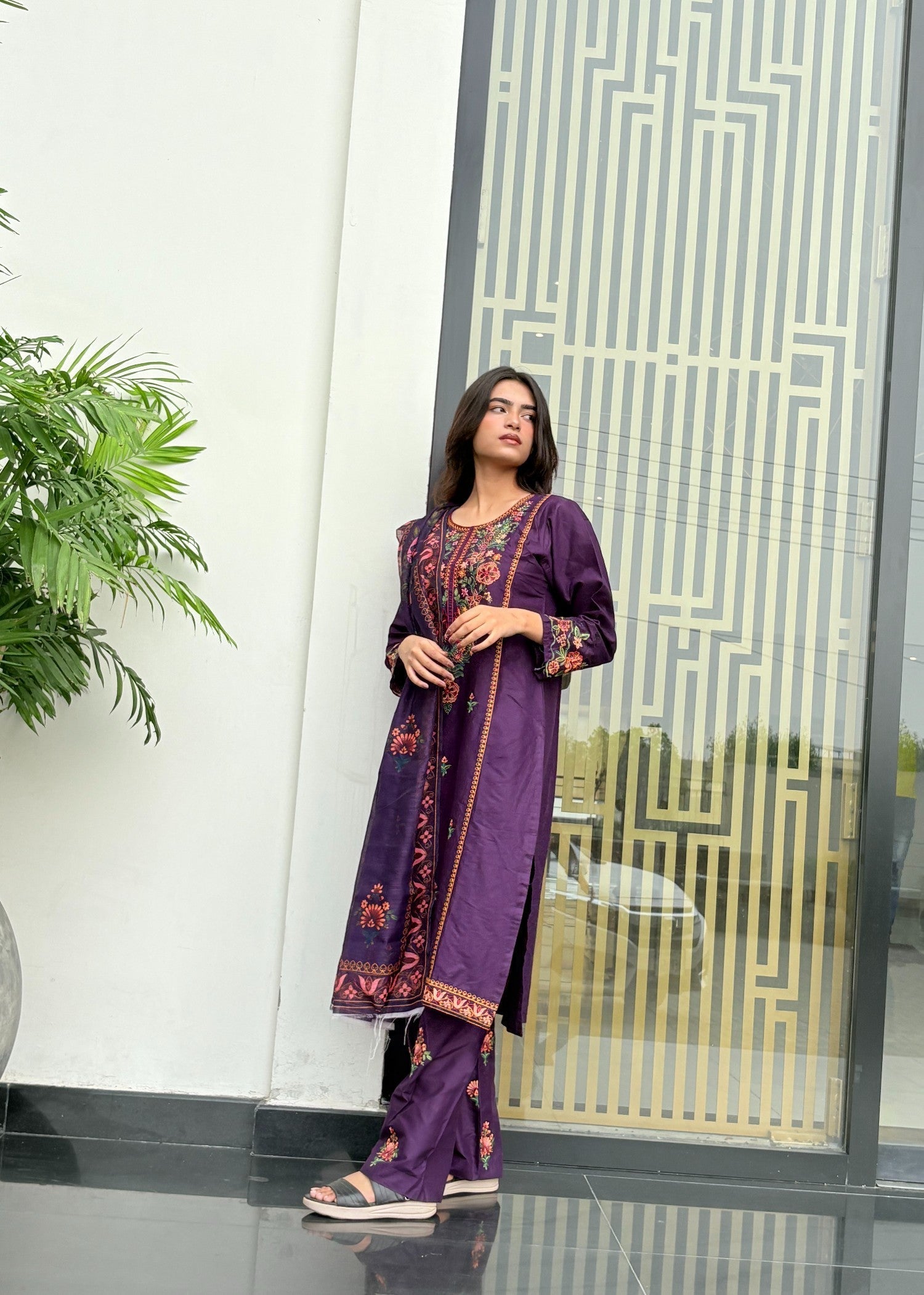 cotton Kurta Set in Deep purple
