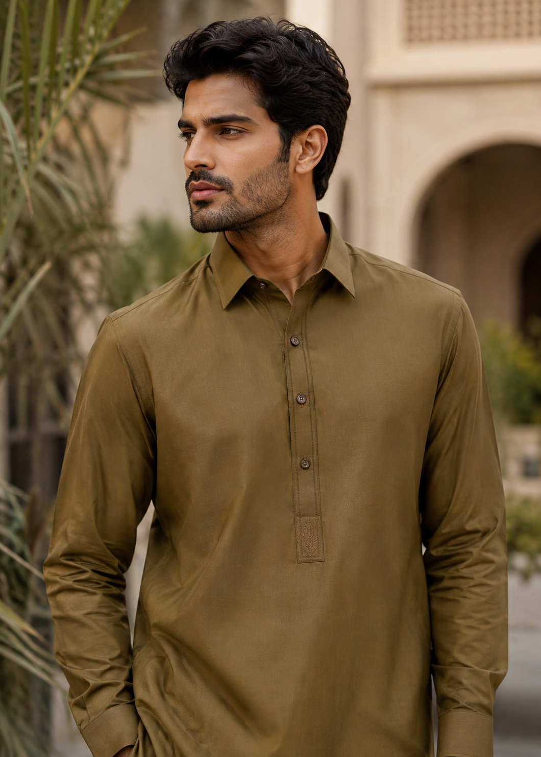 cotton Shalwar Kameez in Golden brown