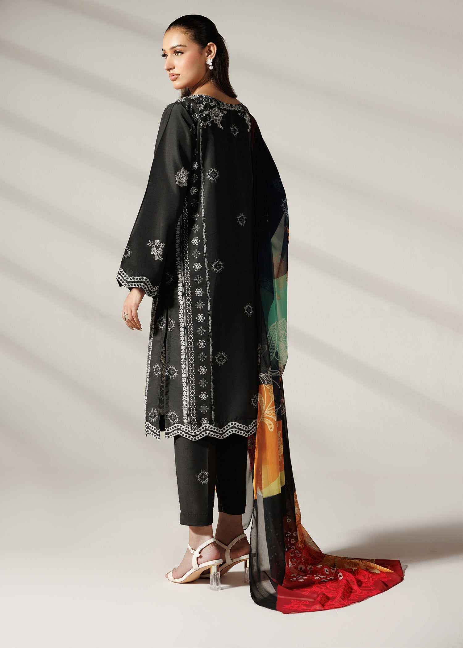 silk finish lawn Kurta Set in Black