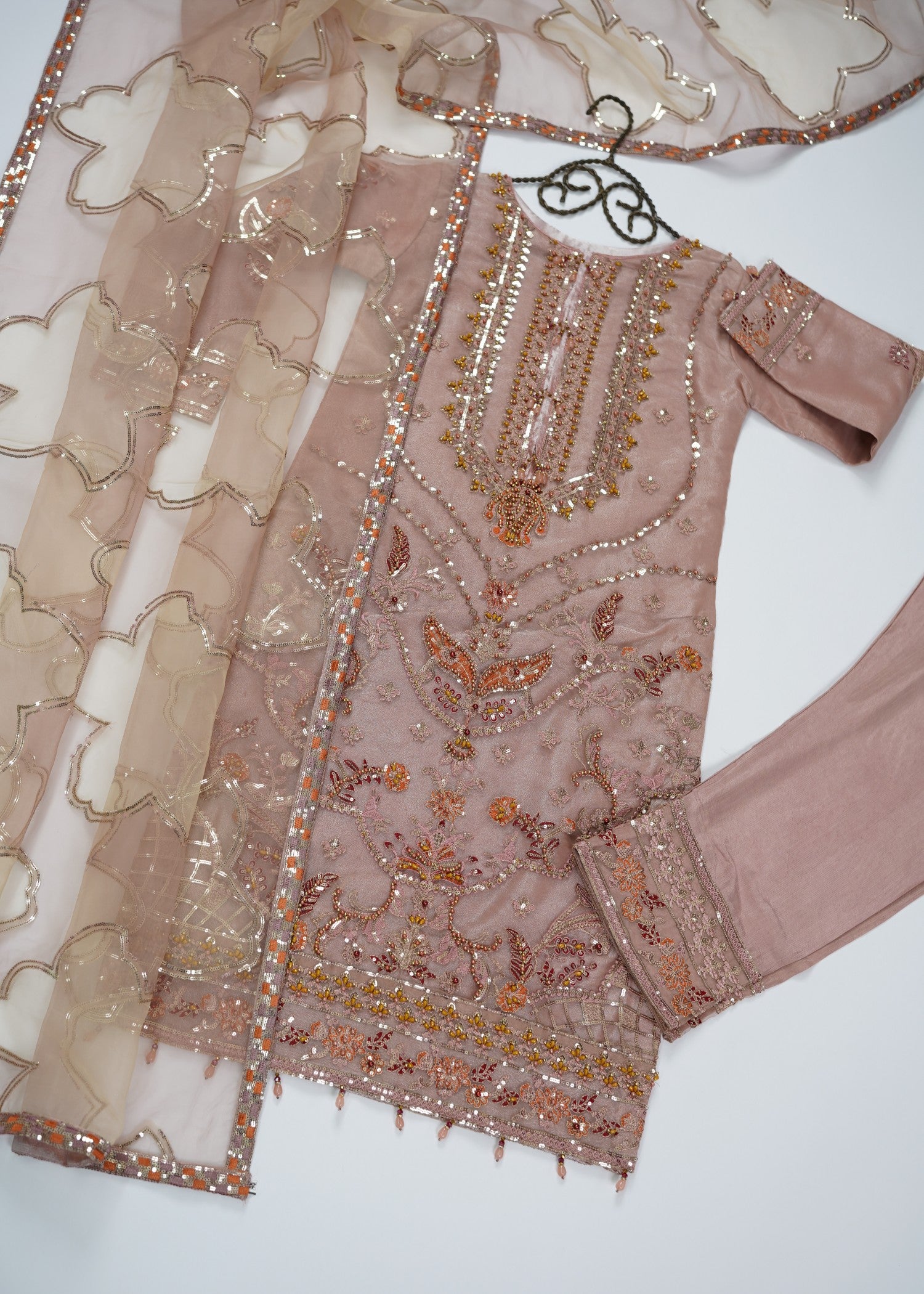 organza Kurta Set in Petal pink