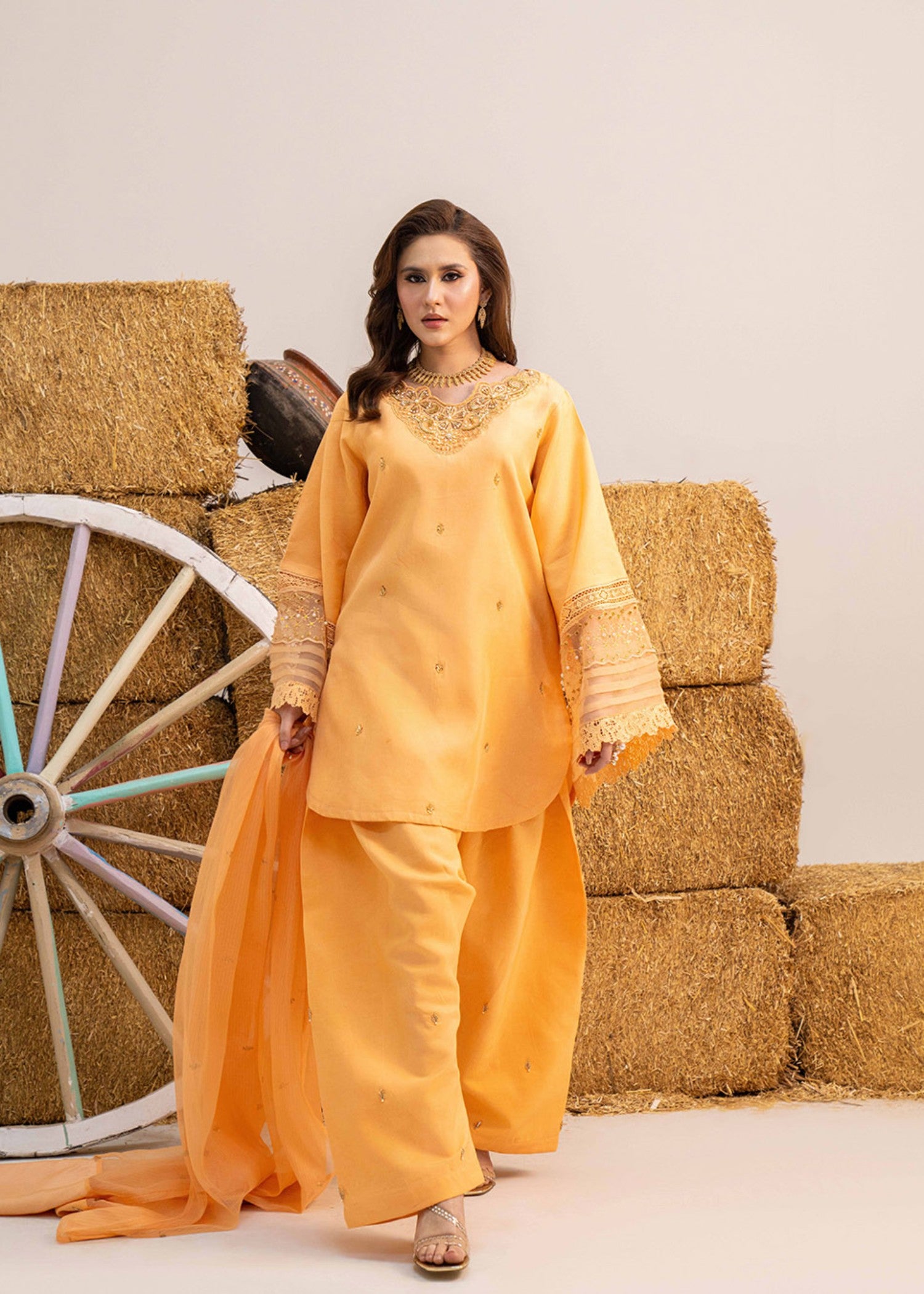 viscose Kurta Set in Orange