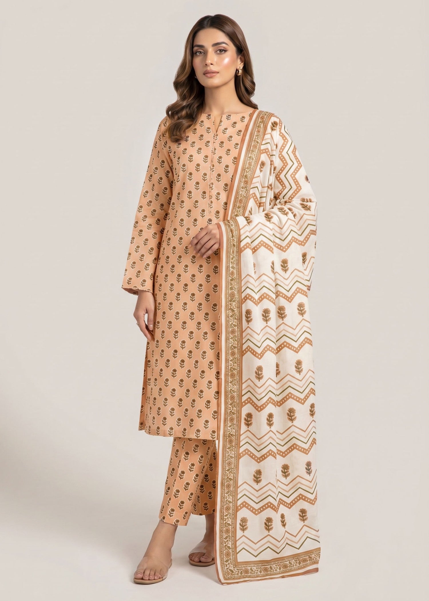 lawn Unstitched in Apricot orange