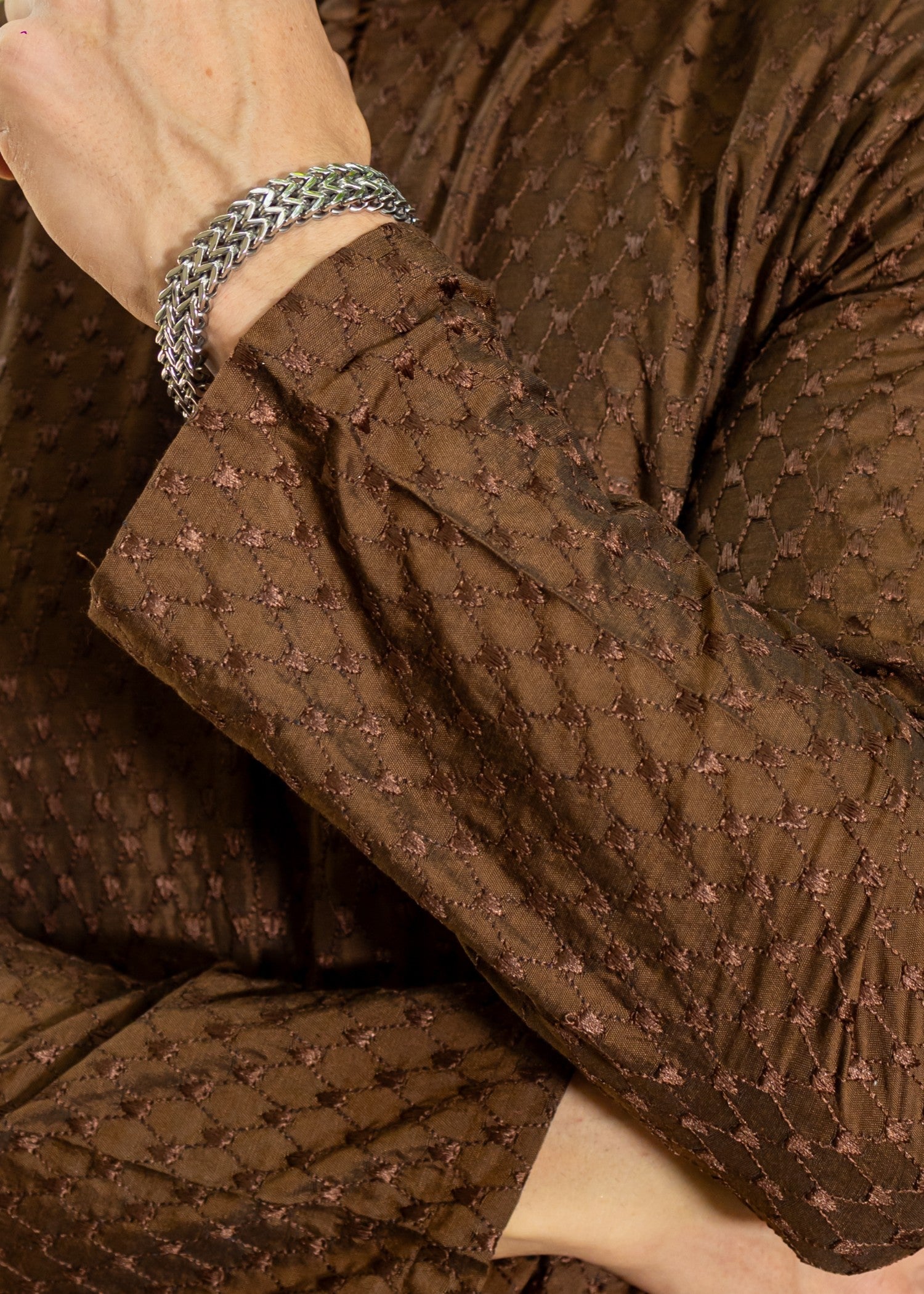 cotton silk Kurta Set in Brown