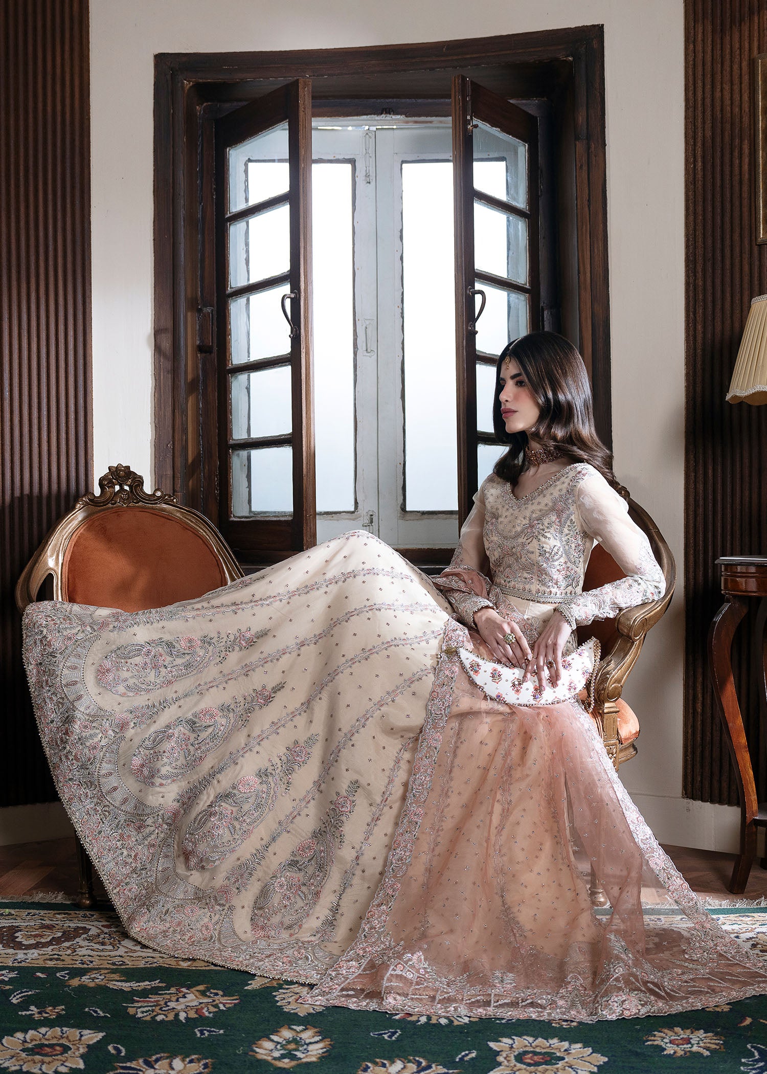 organza Lehenga in Beige